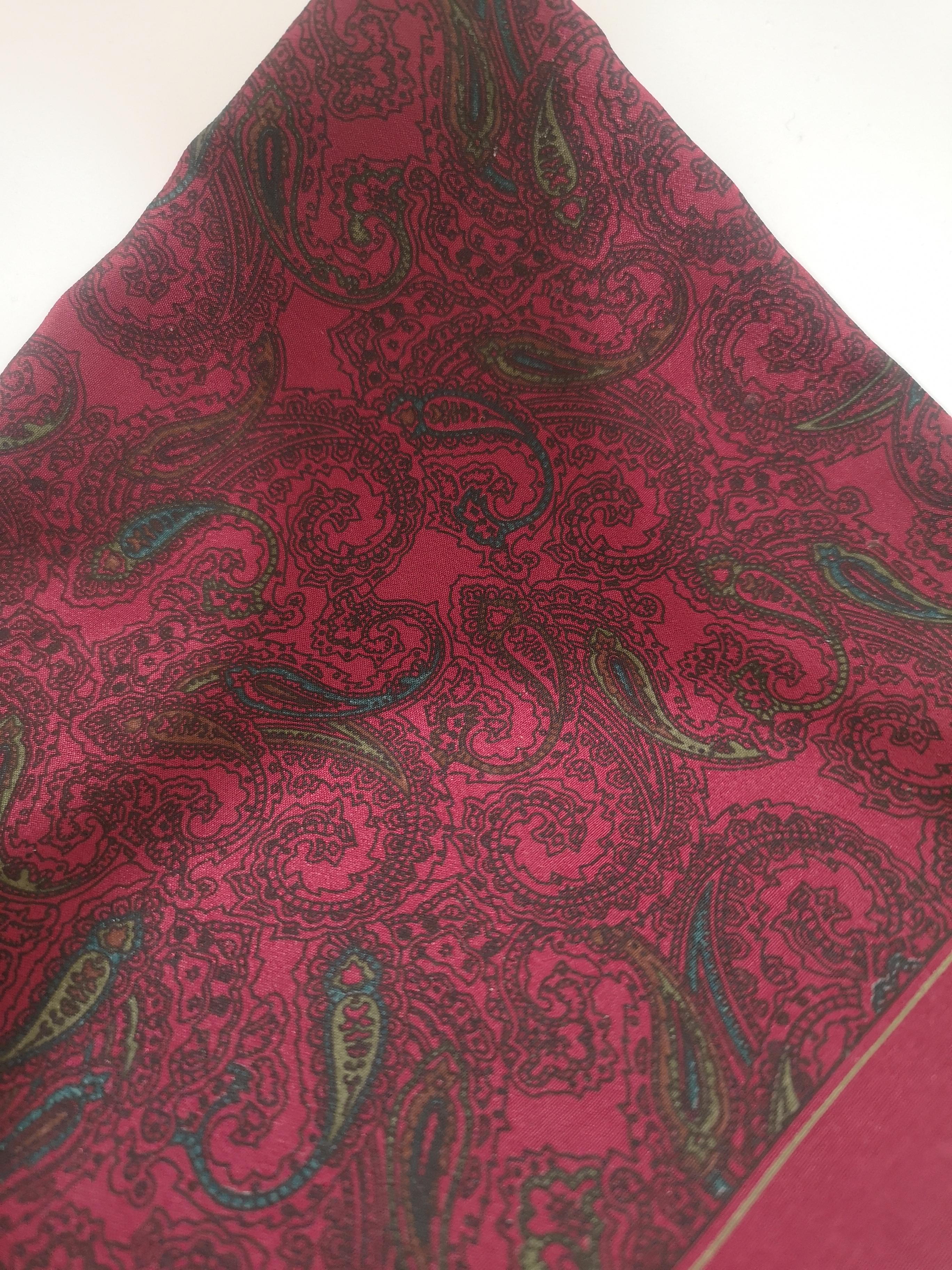 Brown Yves Saint Laurent bordeaux multicoloured silk pocket handkerchief