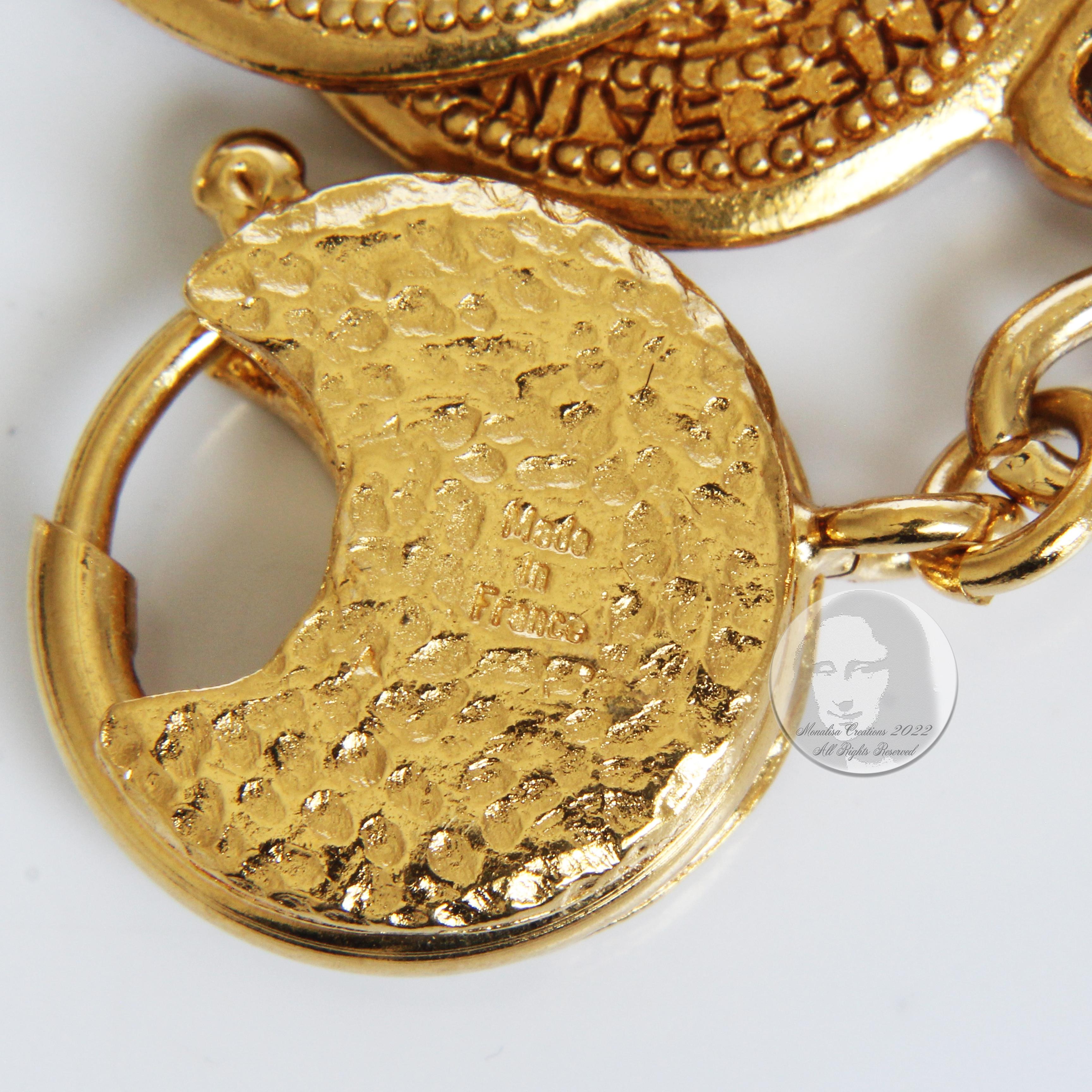 Yves Saint Laurent Bracelet Gypsy Coins YSL Charms Gold Medallion Metal Vintage  8