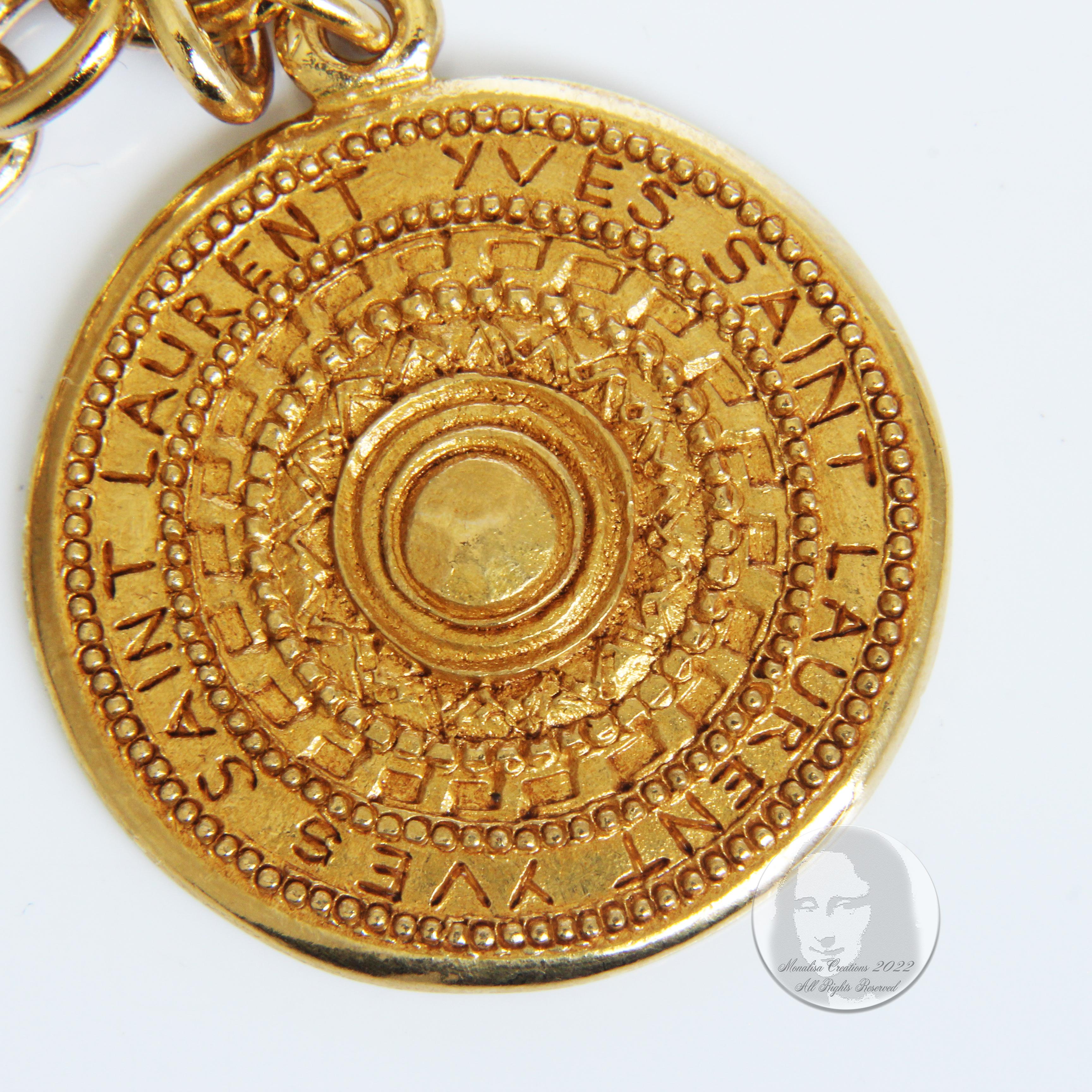 Women's Yves Saint Laurent Bracelet Gypsy Coins YSL Charms Gold Medallion Metal Vintage 