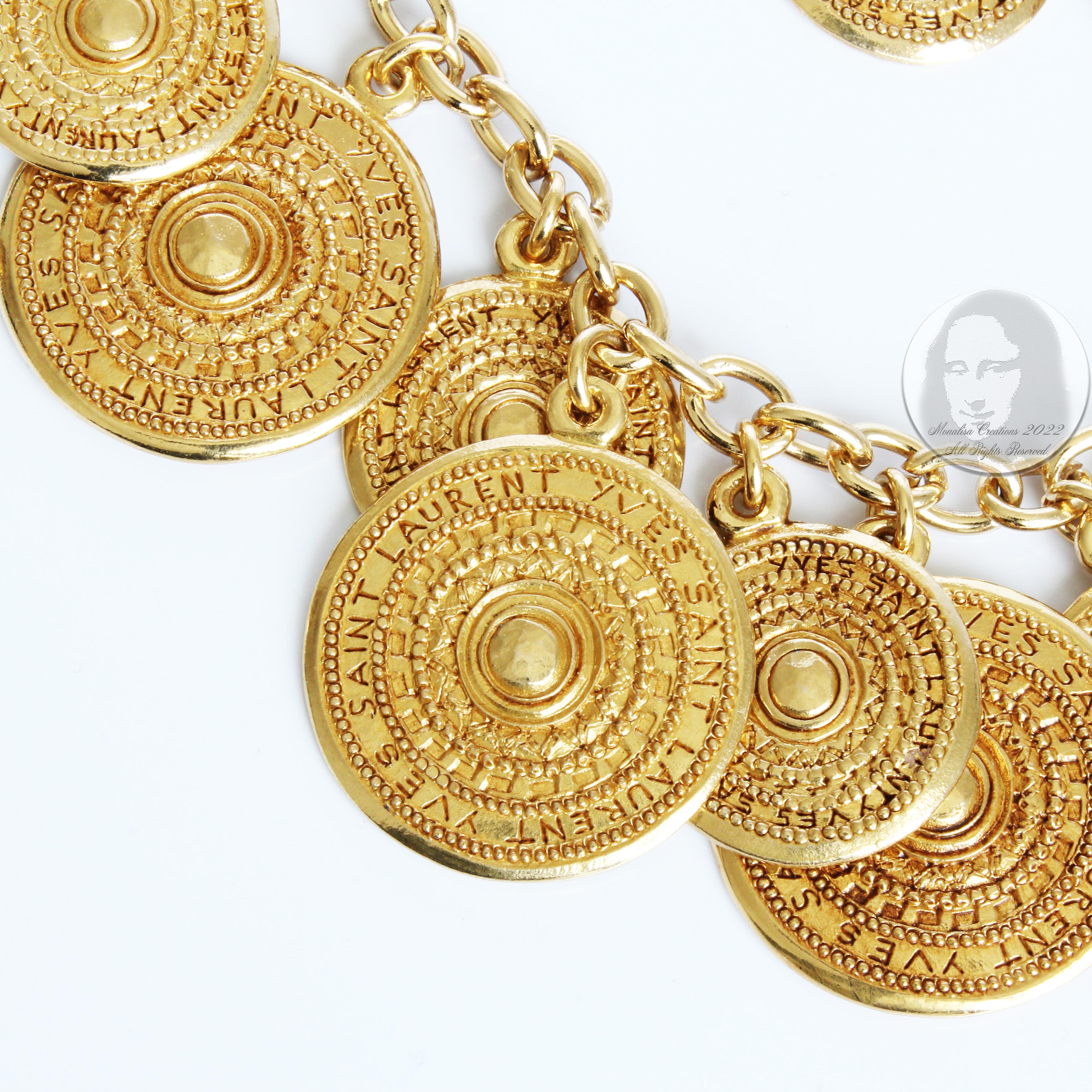 Yves Saint Laurent Bracelet Gypsy Coins YSL Charms Gold Medallion Metal Vintage  4