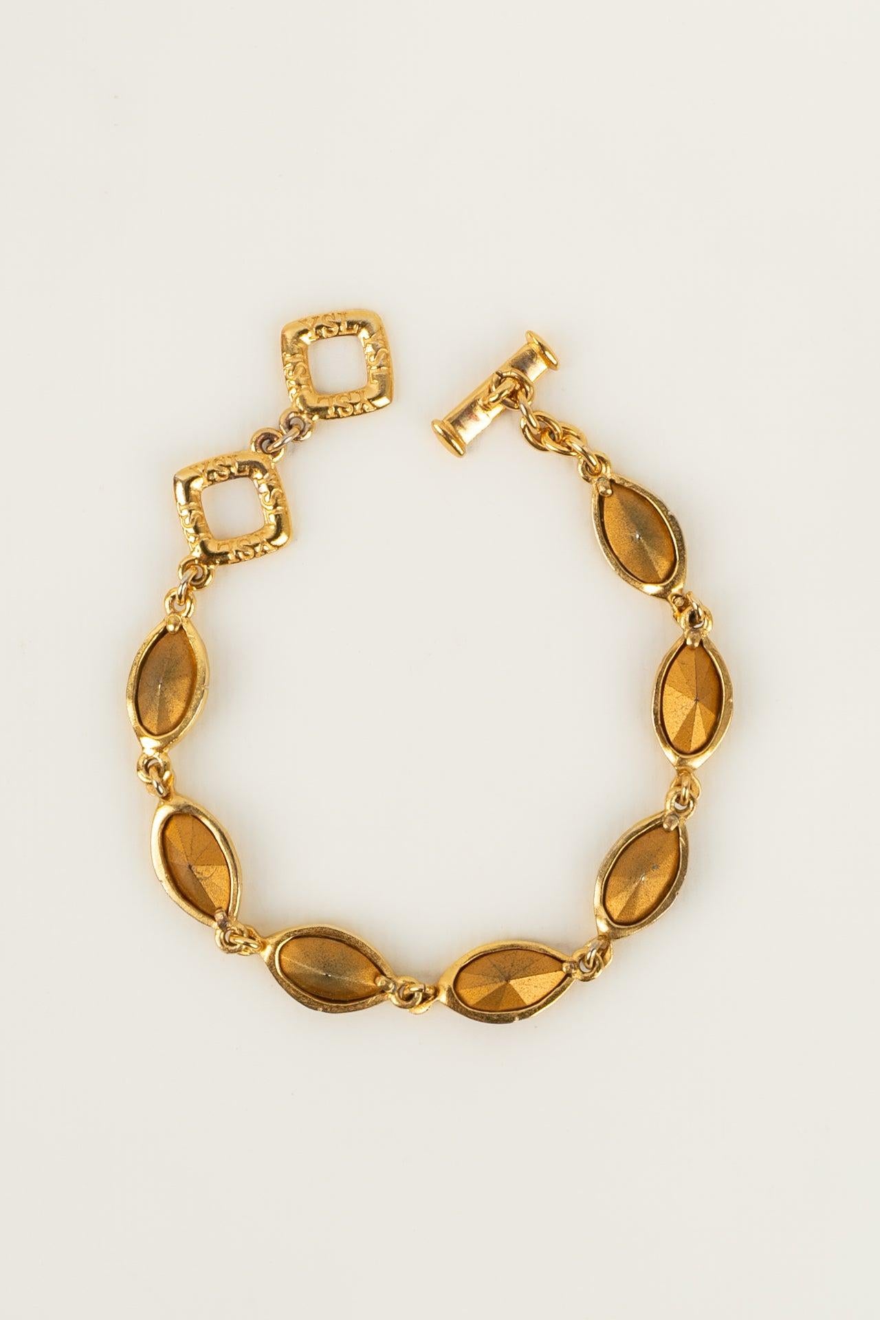 Women's Yves Saint Laurent Bracelet in Gold-Plated Metal and Orange Rhinestones For Sale