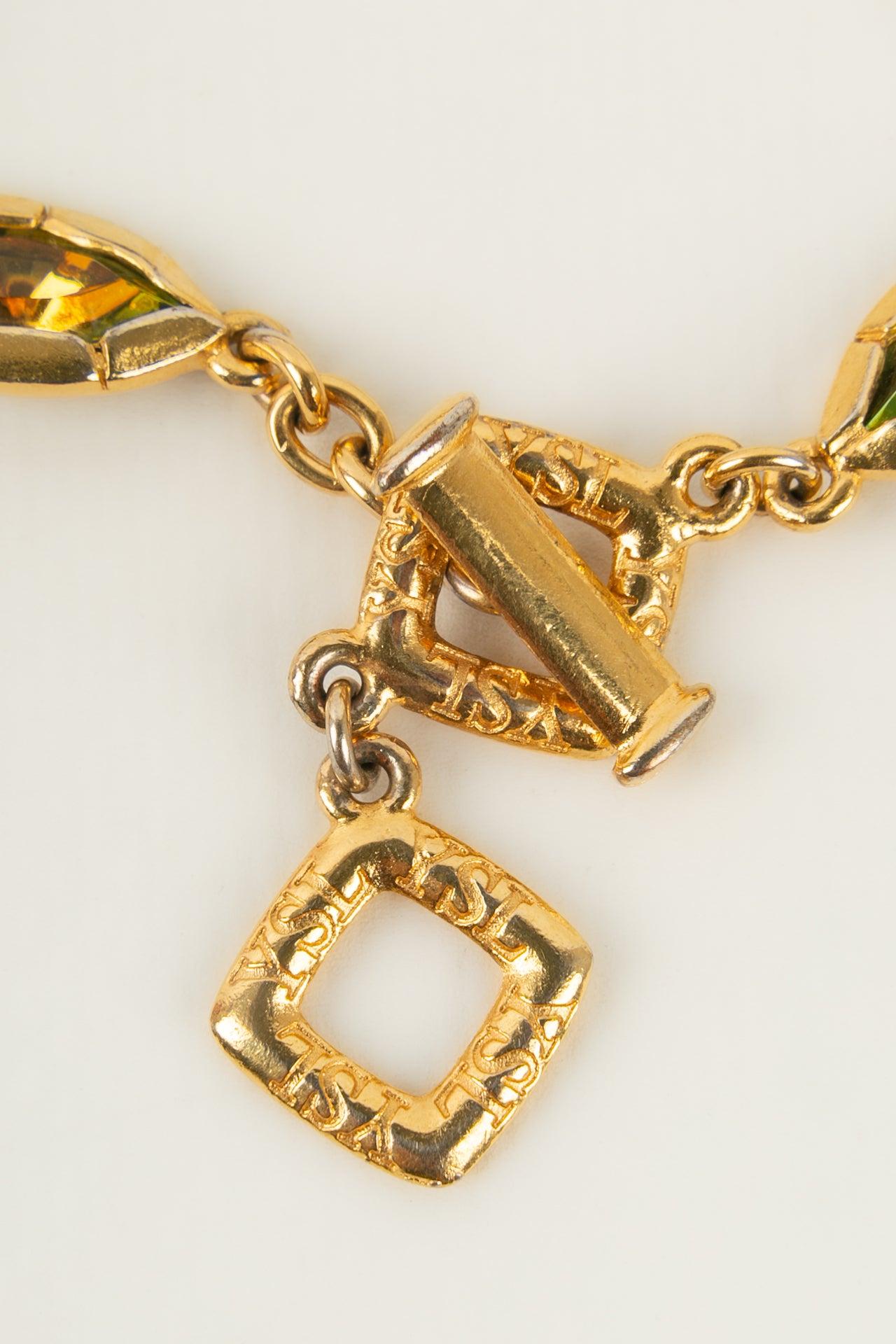 Yves Saint Laurent Bracelet in Gold-Plated Metal and Orange Rhinestones For Sale 1