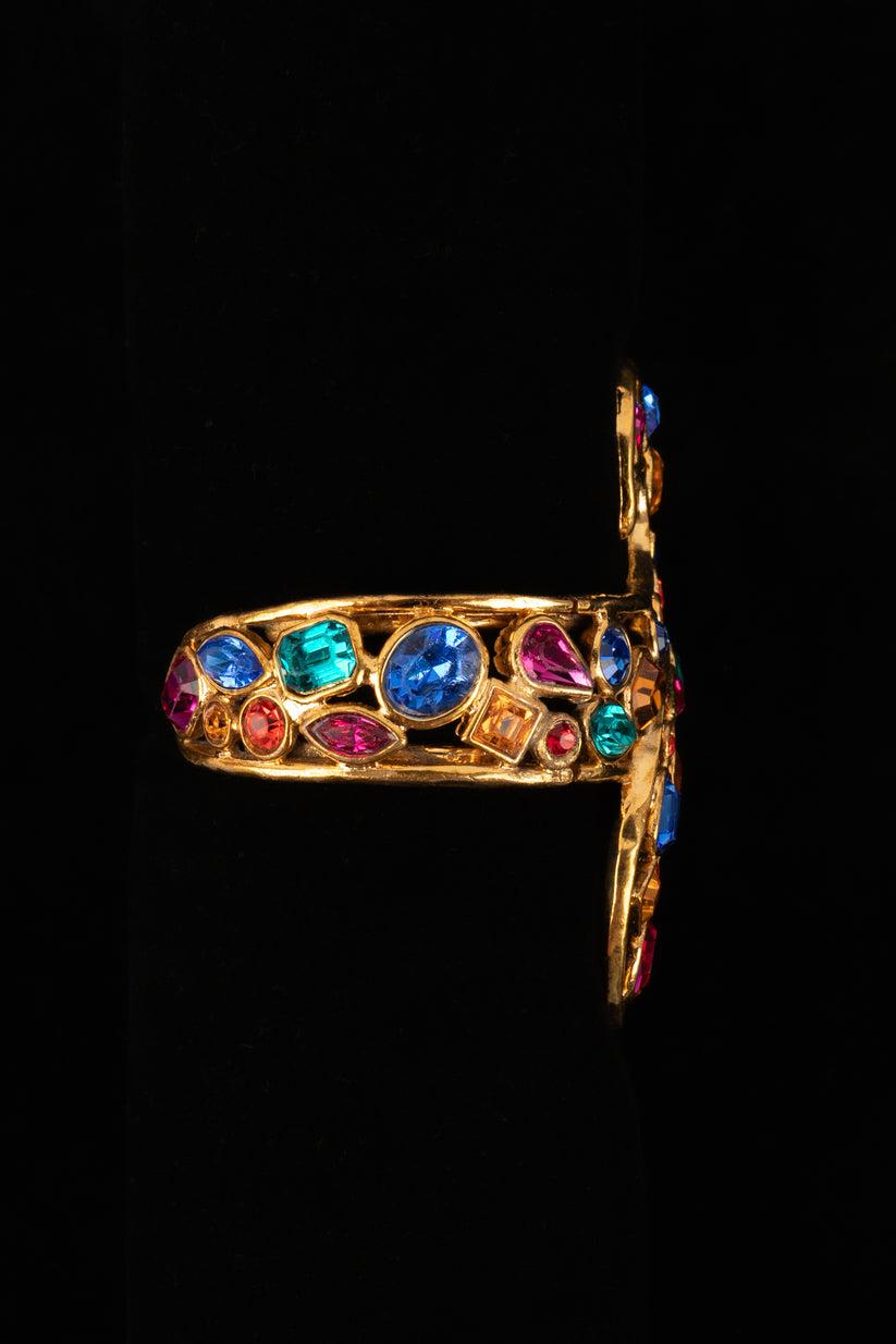 Yves Saint Laurent Bracelet in Golden Metal with Rhinestones In Good Condition For Sale In SAINT-OUEN-SUR-SEINE, FR
