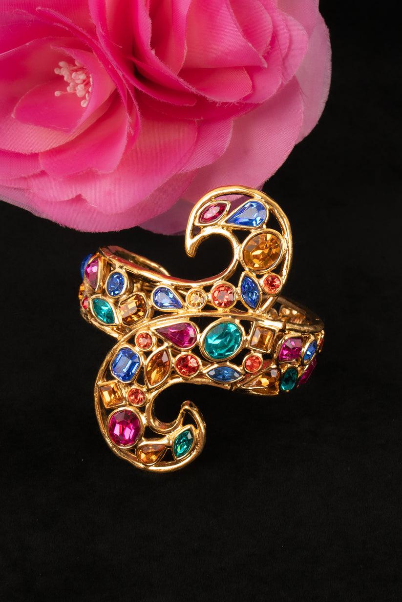 Yves Saint Laurent Bracelet in Golden Metal with Rhinestones For Sale 5
