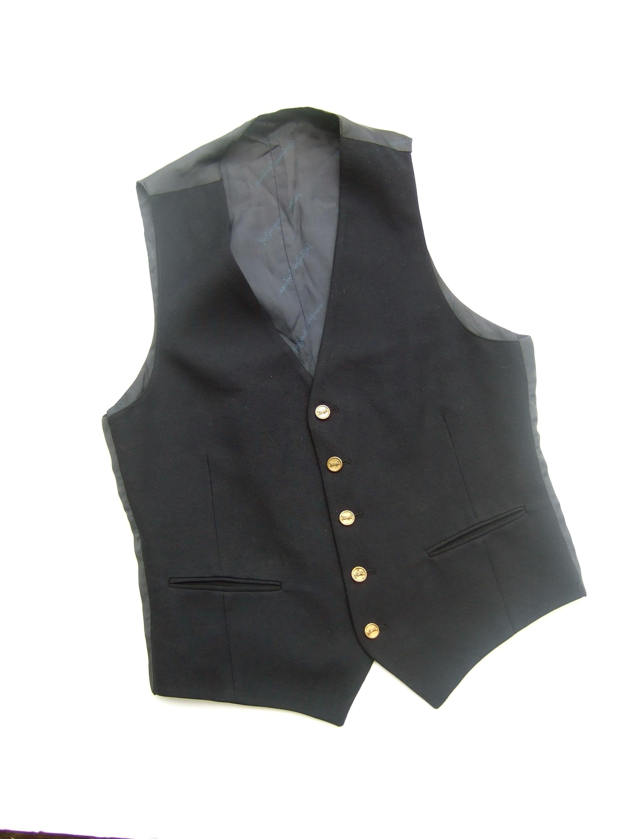 Yves Saint Laurent Brass YSL Buttons Dark Blue Wool Men's Unisex Vest c 1970s For Sale 1