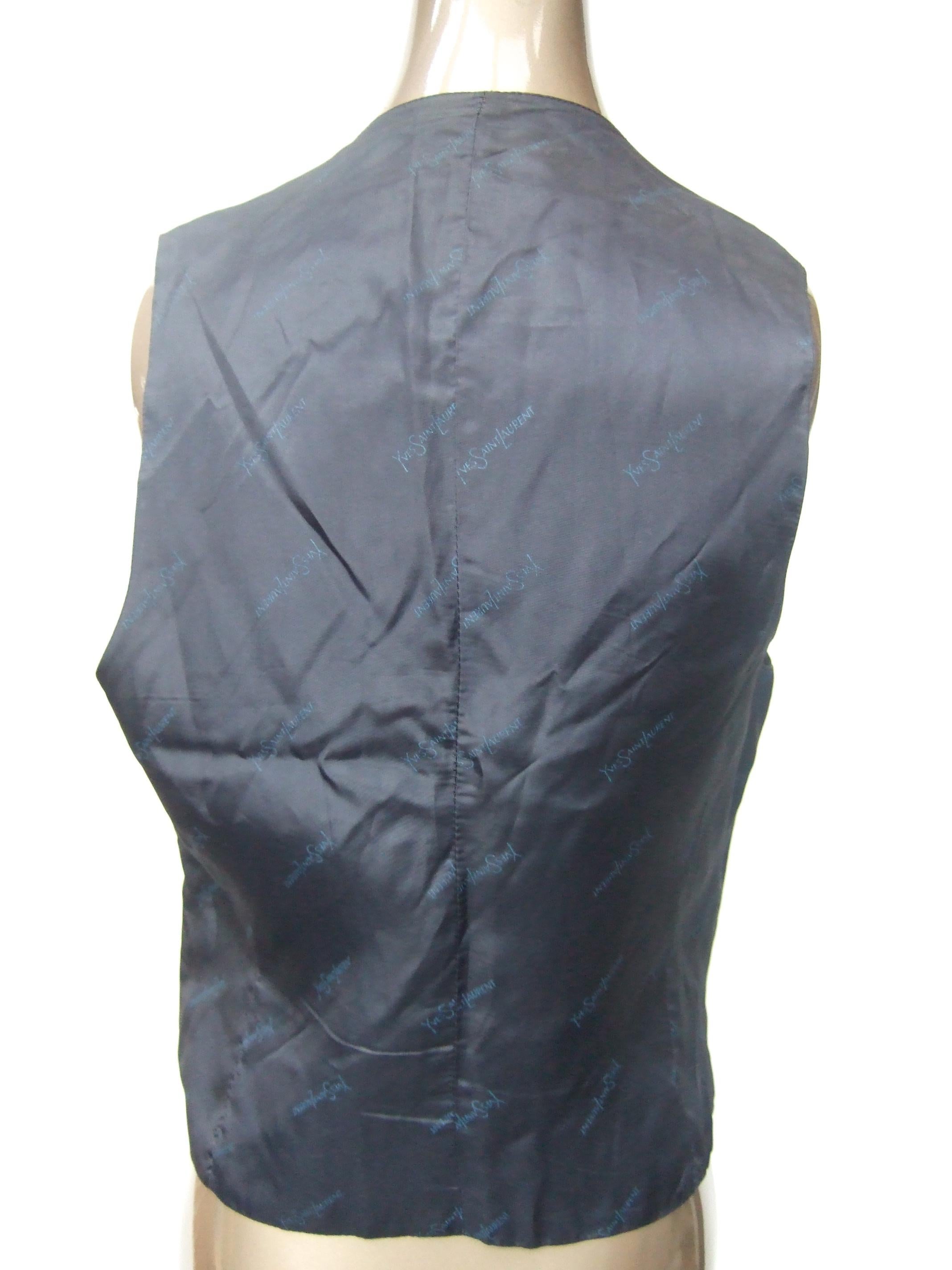 Yves Saint Laurent Brass YSL Buttons Dark Blue Wool Men's Unisex Vest c 1970s For Sale 2