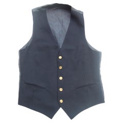 Yves Saint Laurent Brass YSL Buttons Dark Blue Wool Men's Unisex Vest c 1970s