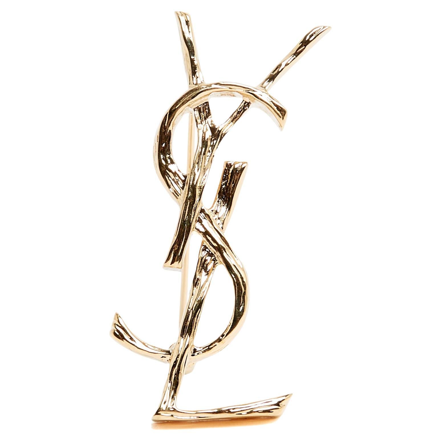Yves Saint Laurent Broche Cassandre 2025 Medium Golden YSL Brooch Pristine