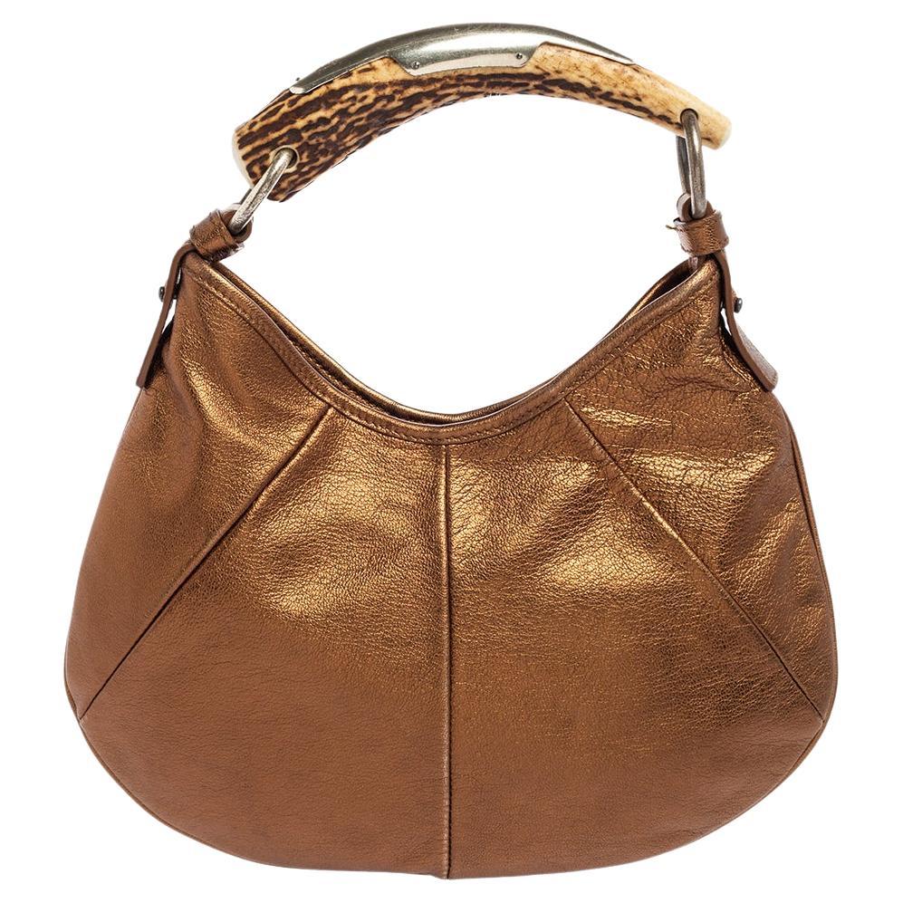 Yves Saint Laurent Iconic Taupe Suede Medium Hobo Bag with Horn Handle