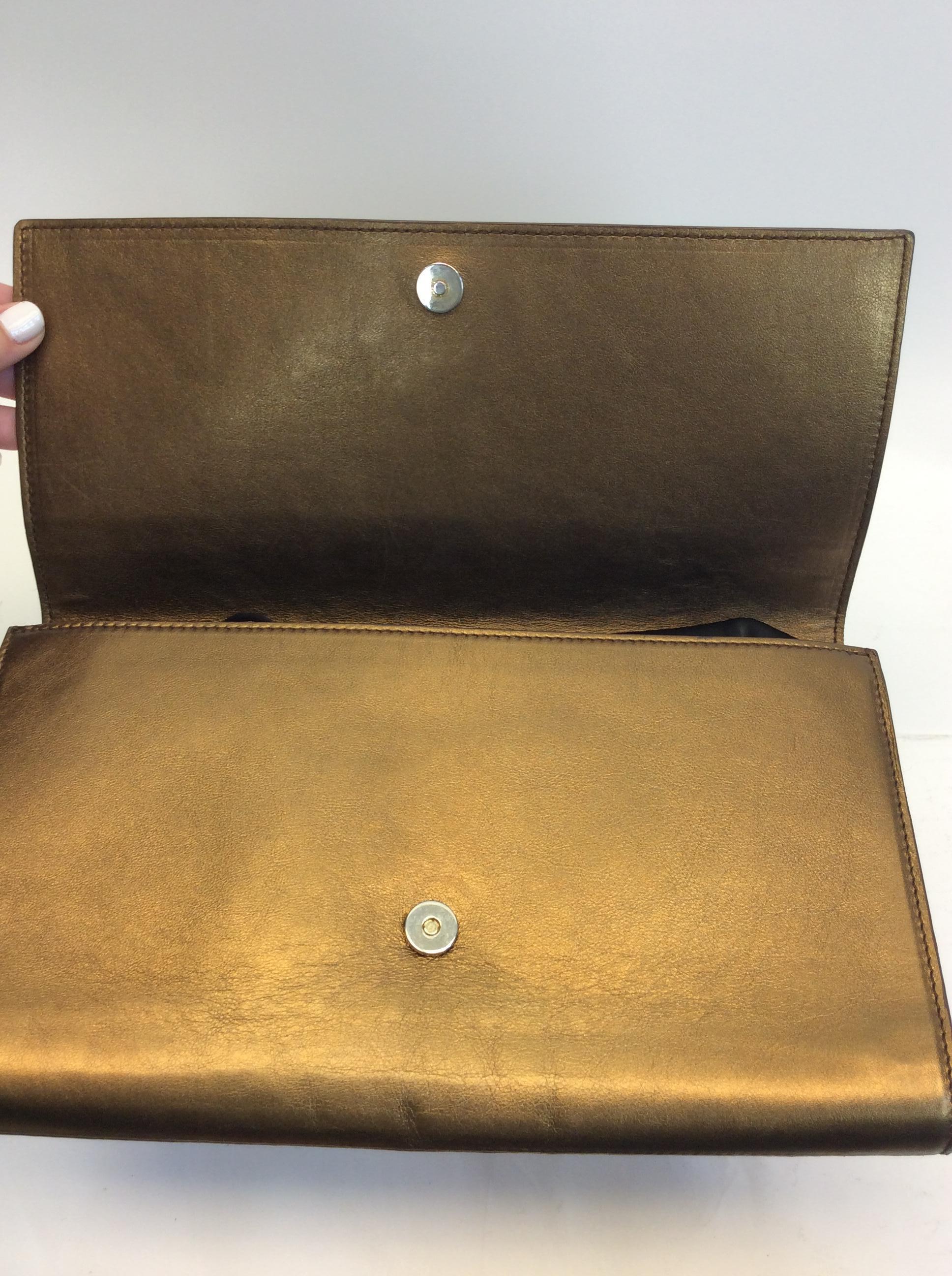 Yves Saint Laurent Bronze Metallic Leather 'Sac De Jour' Clutch In Good Condition For Sale In Narberth, PA