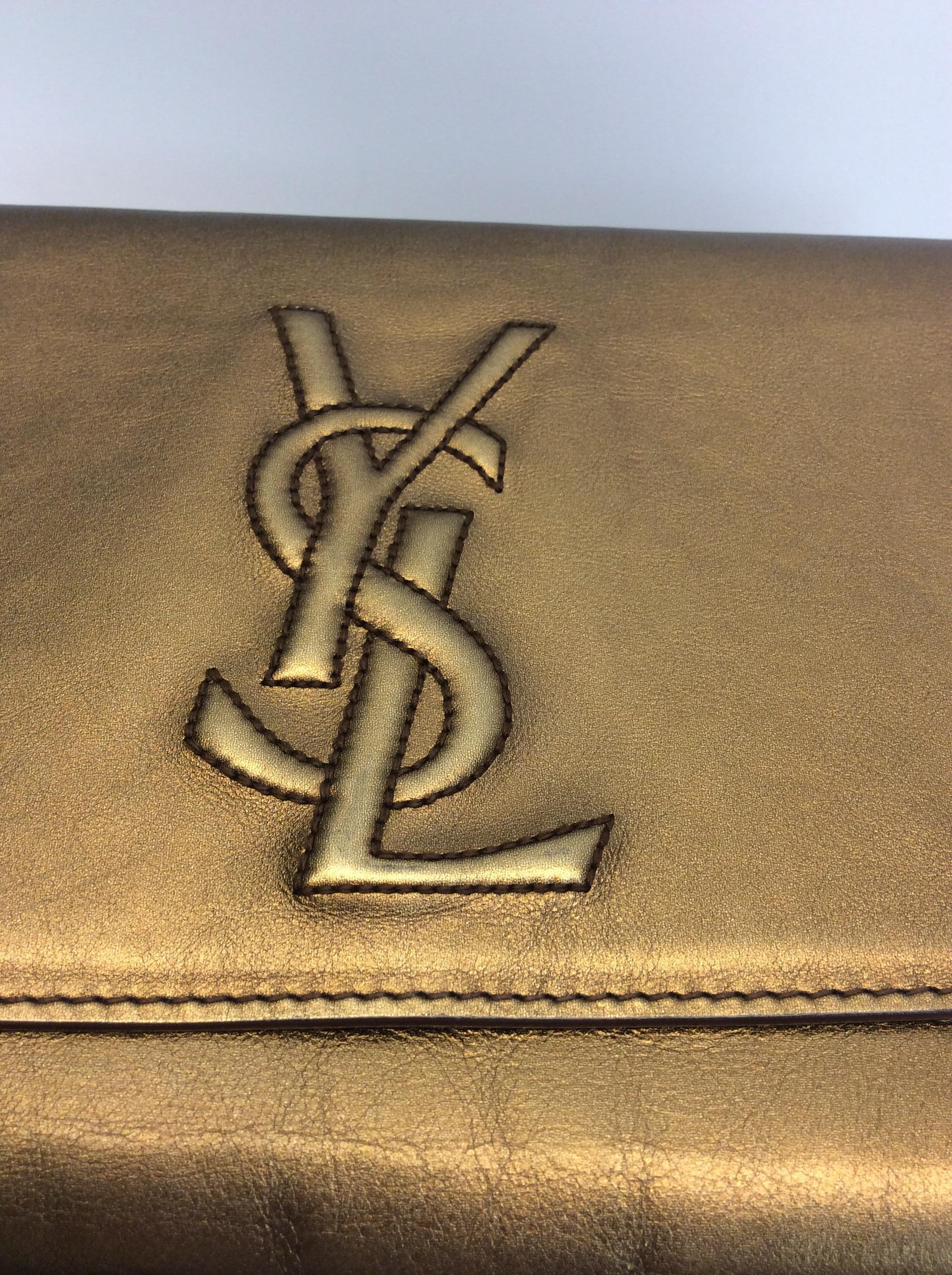 Women's Yves Saint Laurent Bronze Metallic Leather 'Sac De Jour' Clutch For Sale