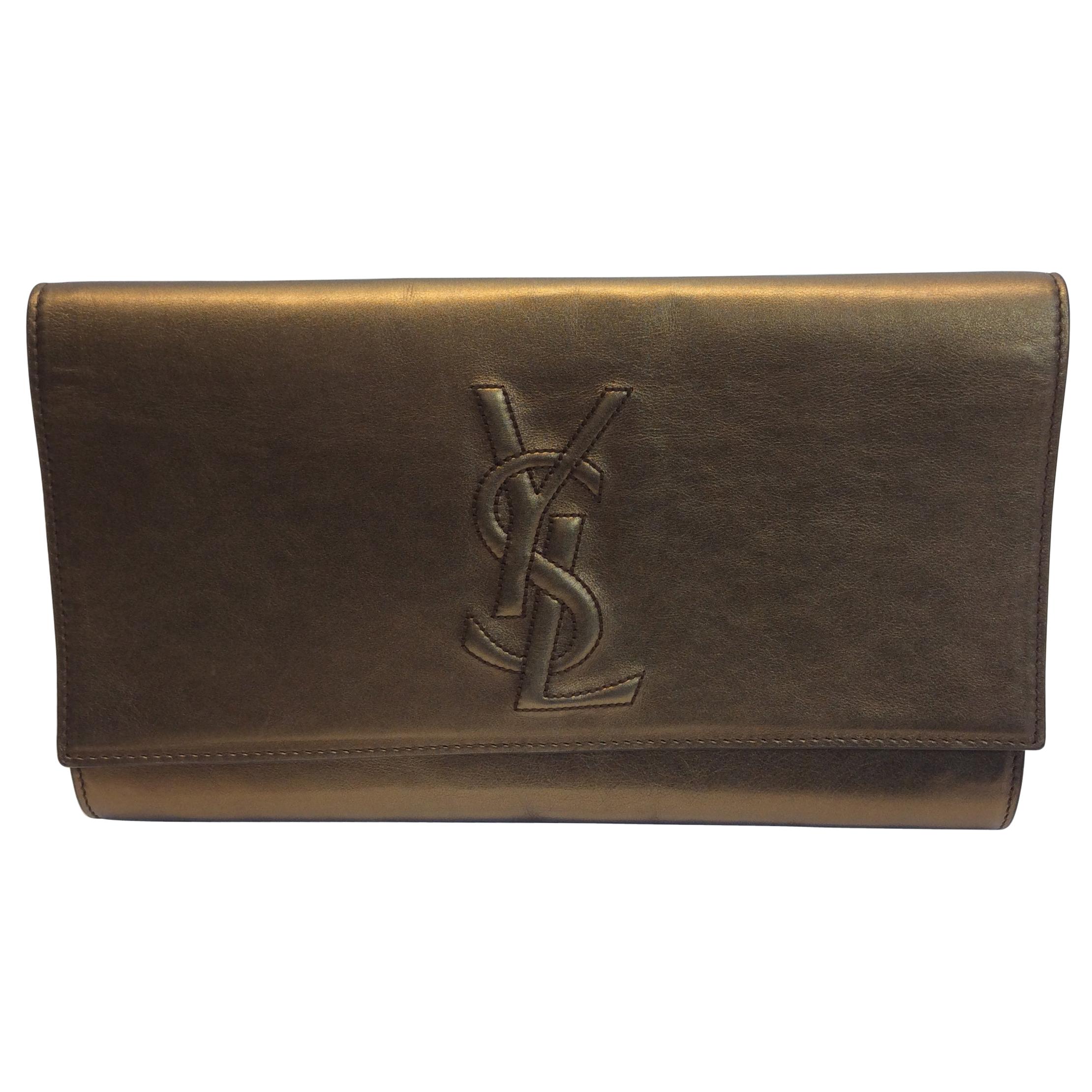 Yves Saint Laurent Bronze Metallic Leather 'Sac De Jour' Clutch For Sale