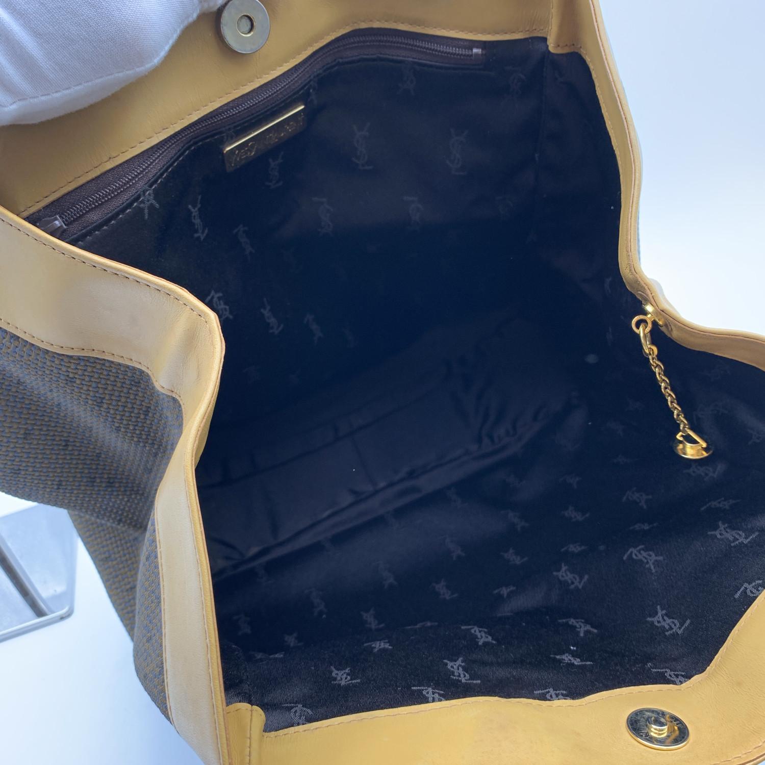 Yves Saint Laurent Brown and Beige Textured Vinyl Canvas Tote Bag 2