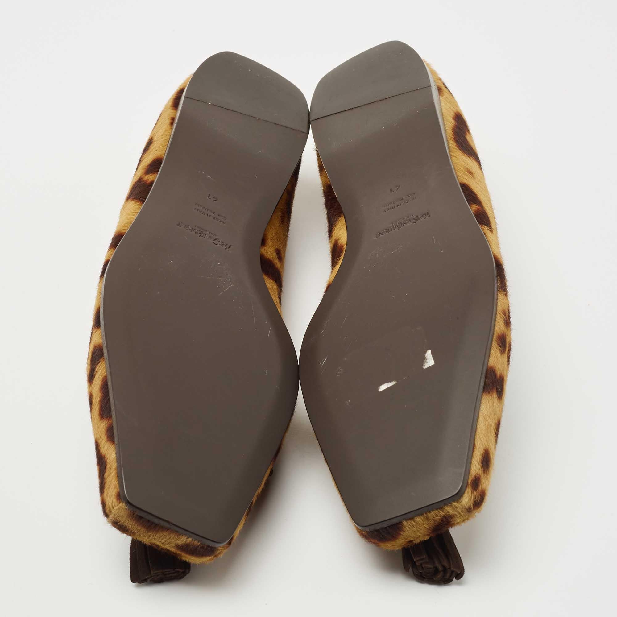 Yves Saint Laurent Brown/Beige Leopard Print Calf Hair Fringe Loafers Size 41 4