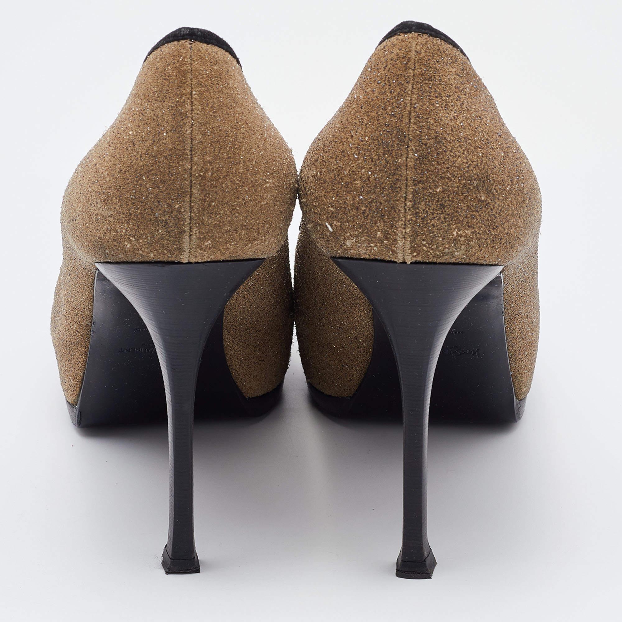 Yves Saint Laurent - Escarpins à plateforme en daim Brown/Black Taille 41 Pour femmes en vente