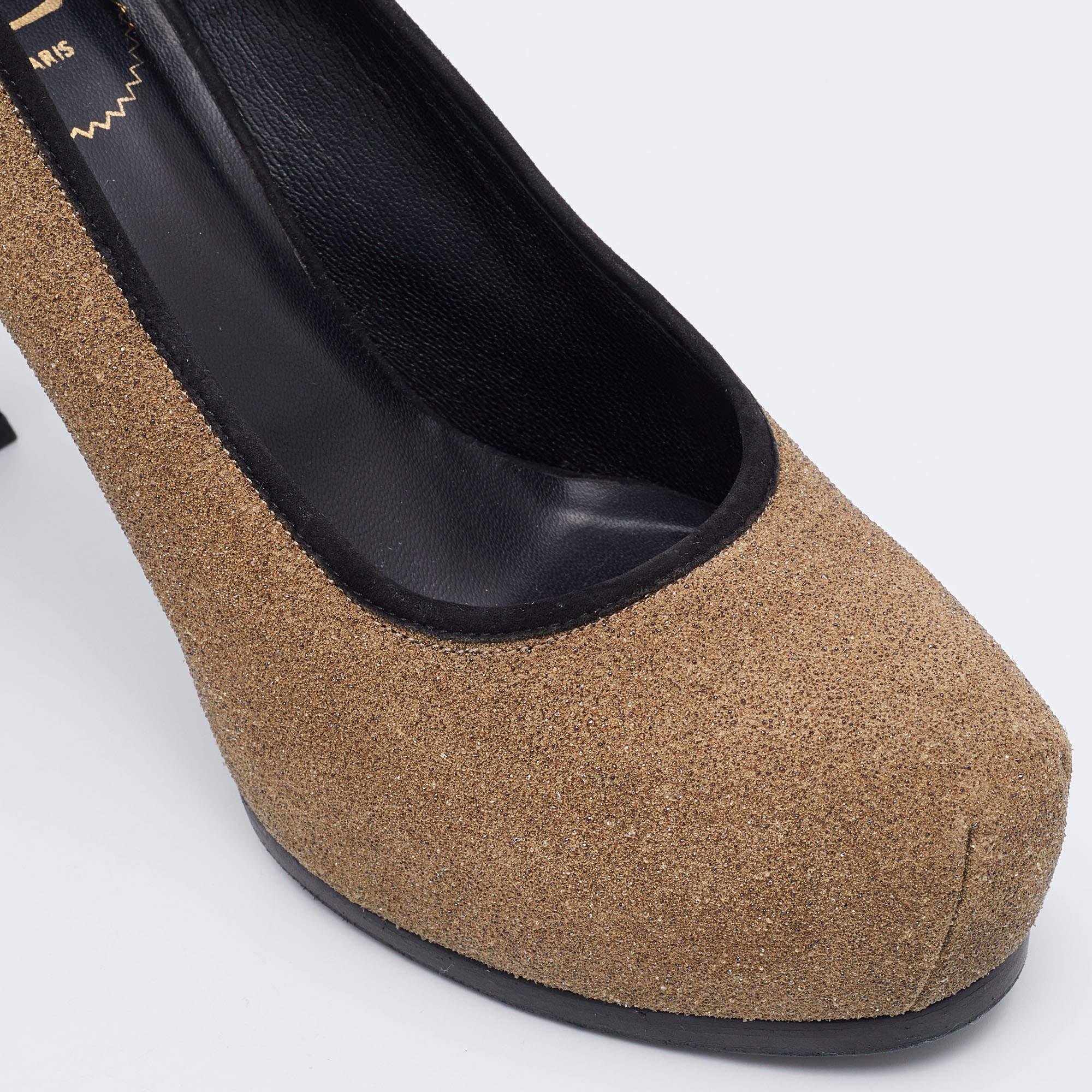 Yves Saint Laurent - Escarpins à plateforme en daim Brown/Black Taille 41 en vente 2