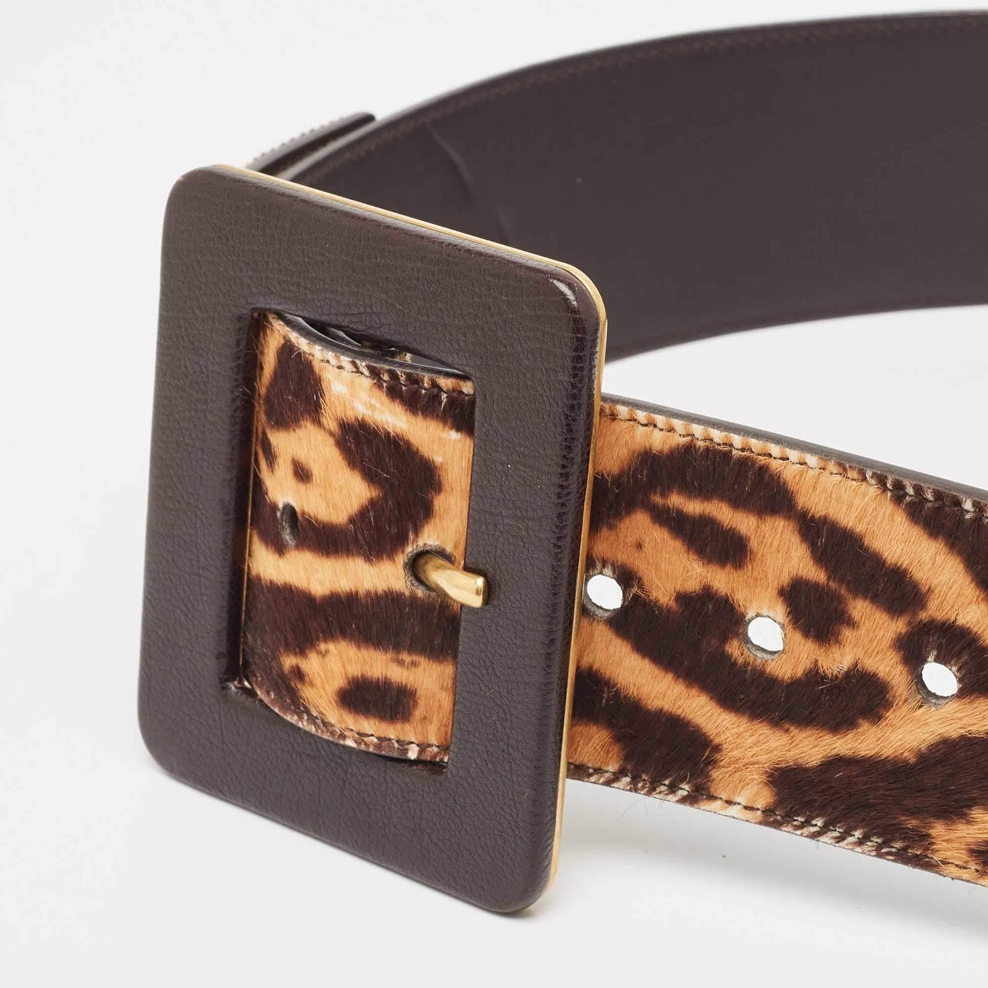 Black Yves Saint Laurent Brown Calf Hair and Leather Waist Belt 75 CM