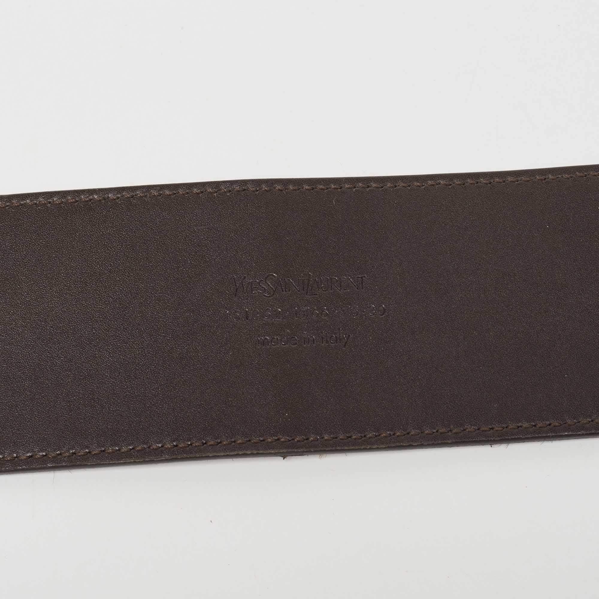 Yves Saint Laurent Brown Calf Hair and Leather Waist Belt 75 CM In Excellent Condition In Dubai, Al Qouz 2