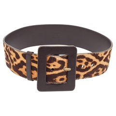 Yves Saint Laurent Brown Calf Hair and Leather Waist Belt 75 CM