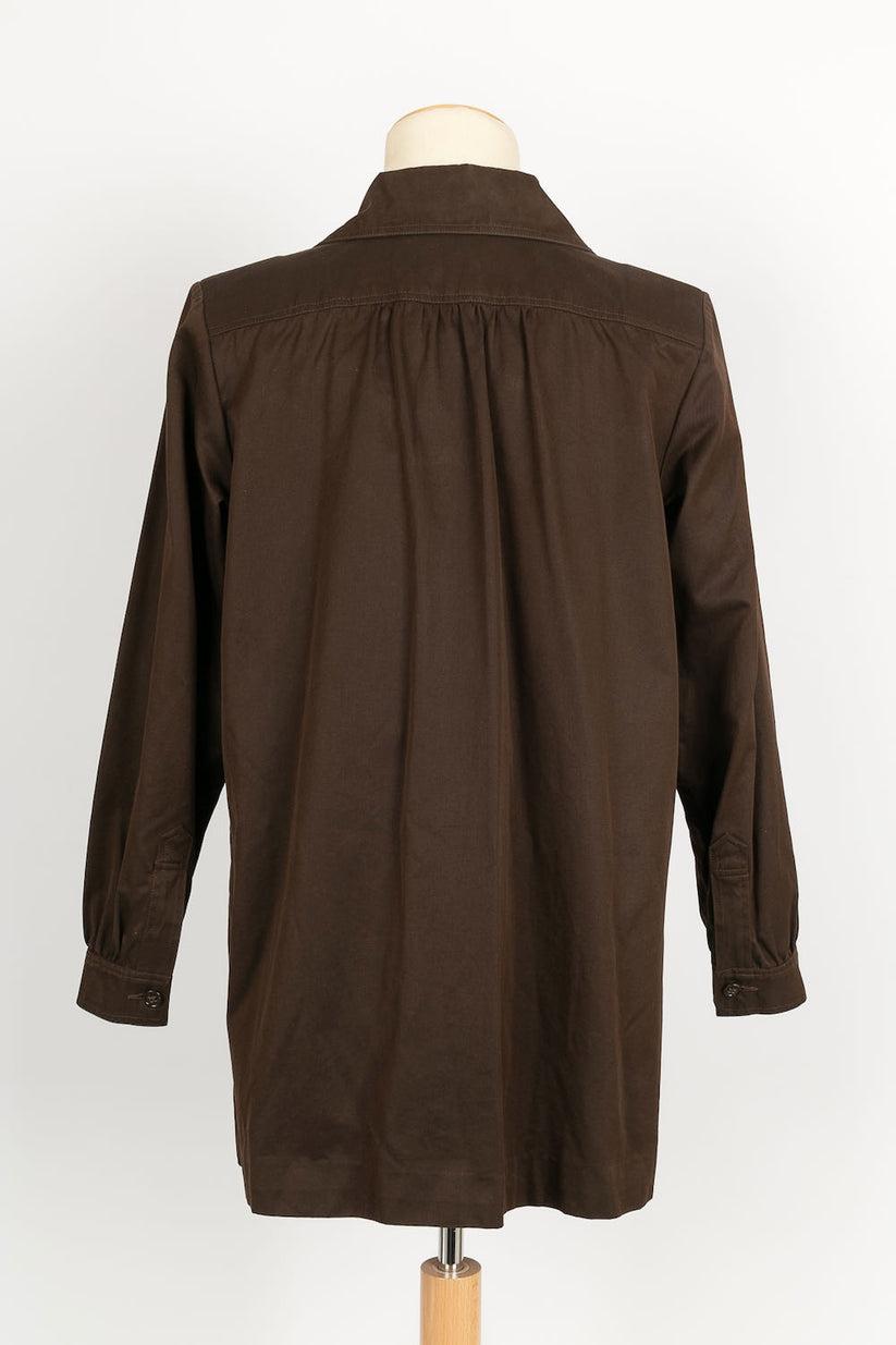 Yves Saint Laurent Braunes Baumwollhemd (Schwarz) im Angebot