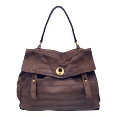 Yves Saint Laurent Brown Embossed Leather Muse 2 Two Satchel Bag