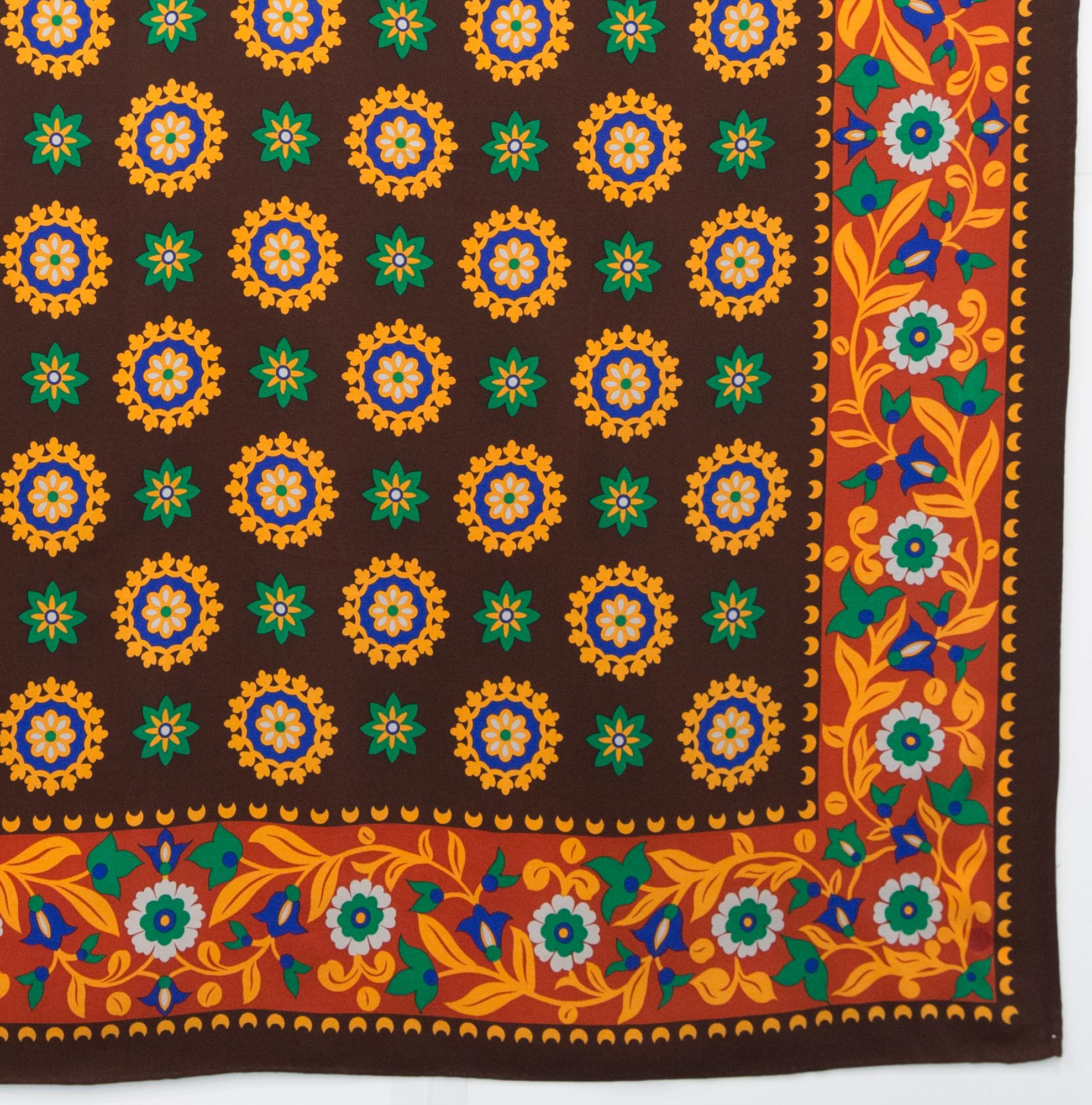 Yves Saint Laurent YSL Brown Ethnic Silk Scarf In Good Condition For Sale In Paris, FR