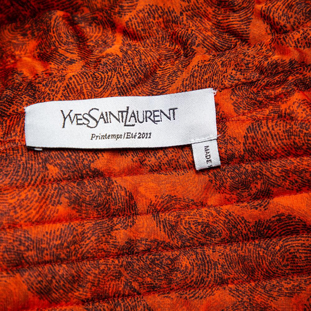 Yves Saint Laurent Brown Fingerprint Silk Neck Tie Detail Shrug M In Good Condition In Dubai, Al Qouz 2