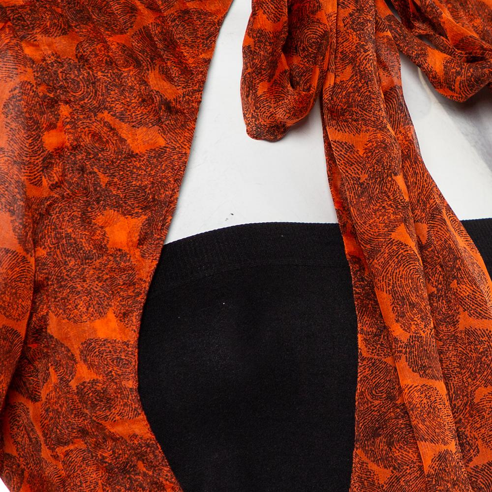Women's Yves Saint Laurent Brown Fingerprint Silk Neck Tie Detail Shrug M