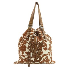 Yves Saint Laurent Brown Floral Leaf Kahala Tote Bag 863428