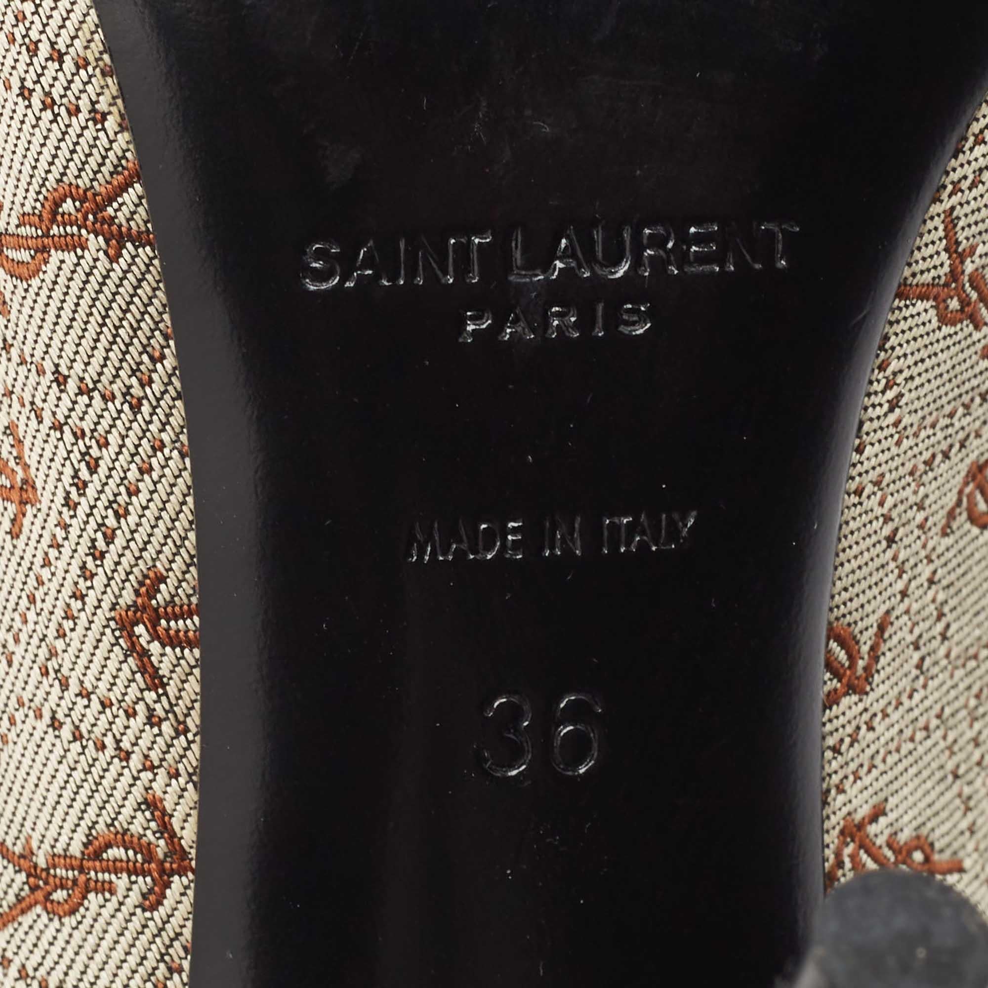 Yves Saint Laurent Braun/Grau Segeltuch und Leder Spitze Zehenpumps Größe 36 2