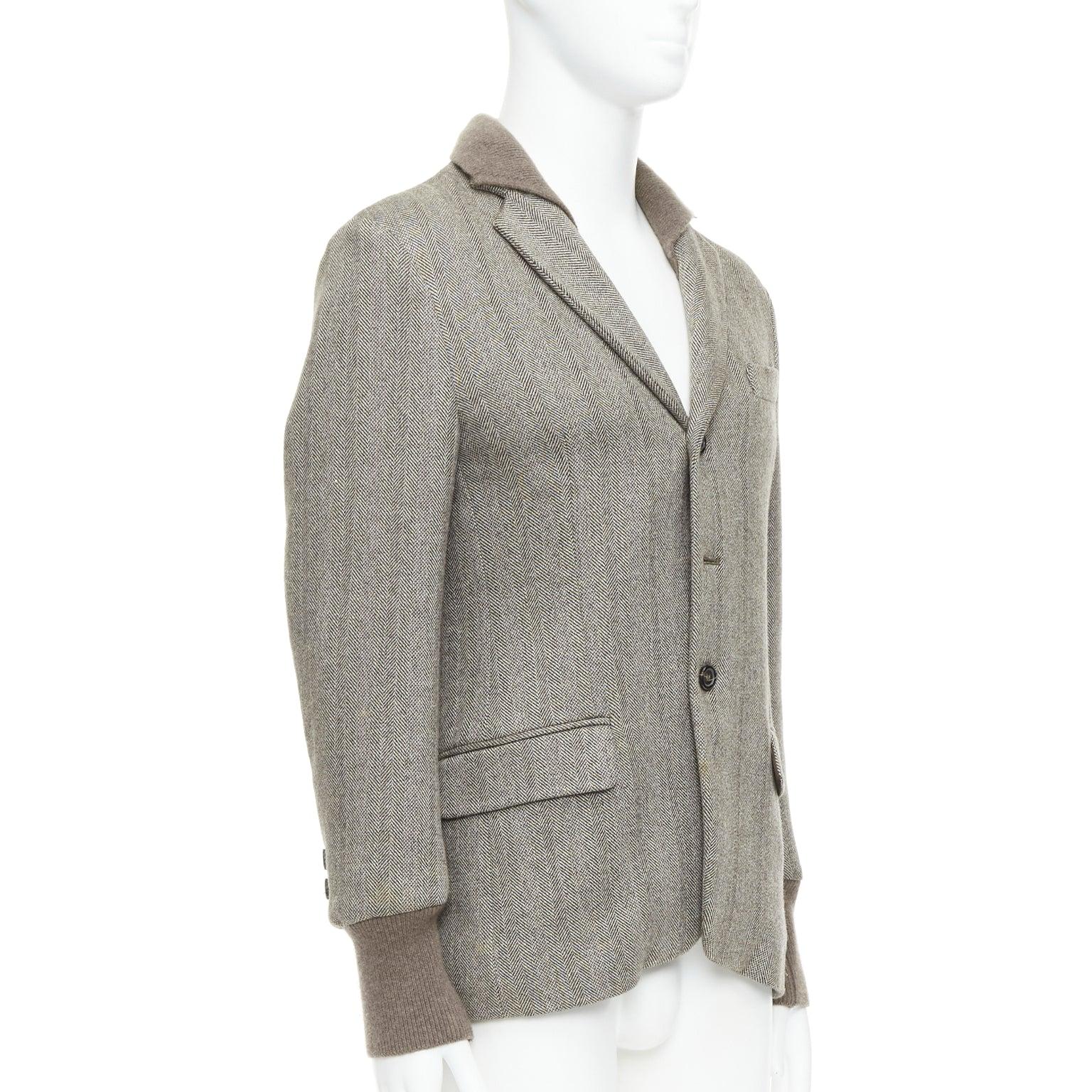 Men's YVES SAINT LAURENT brown herringbone cashmere silk layered collar jacket FR48 M For Sale
