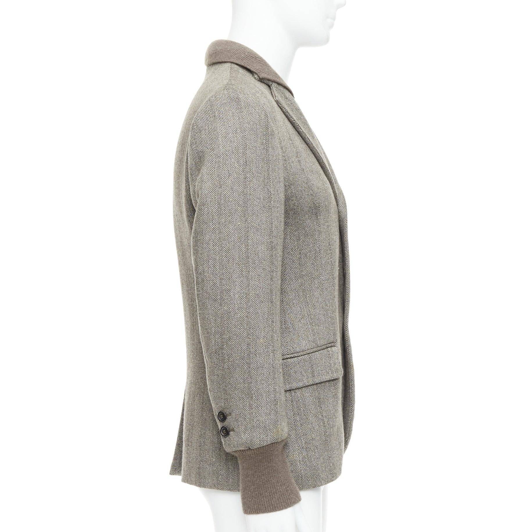YVES SAINT LAURENT brown herringbone cashmere silk layered collar jacket FR48 M For Sale 1