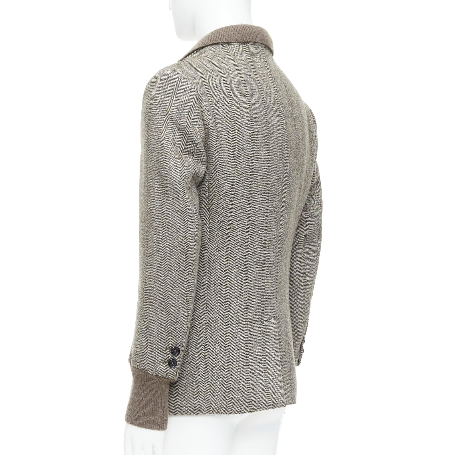 YVES SAINT LAURENT brown herringbone cashmere silk layered collar jacket FR48 M For Sale 3