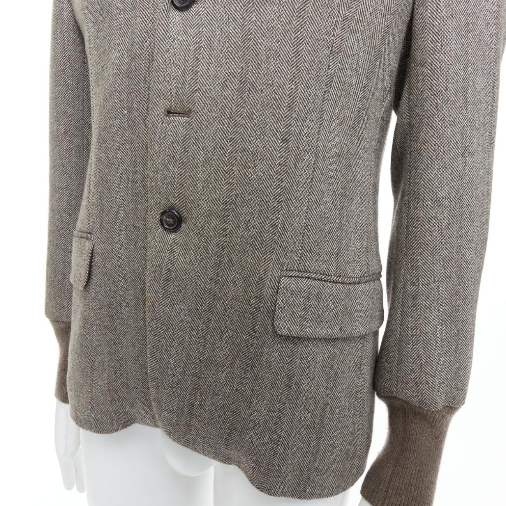 YVES SAINT LAURENT brown herringbone cashmere silk layered collar jacket FR48 M For Sale 4