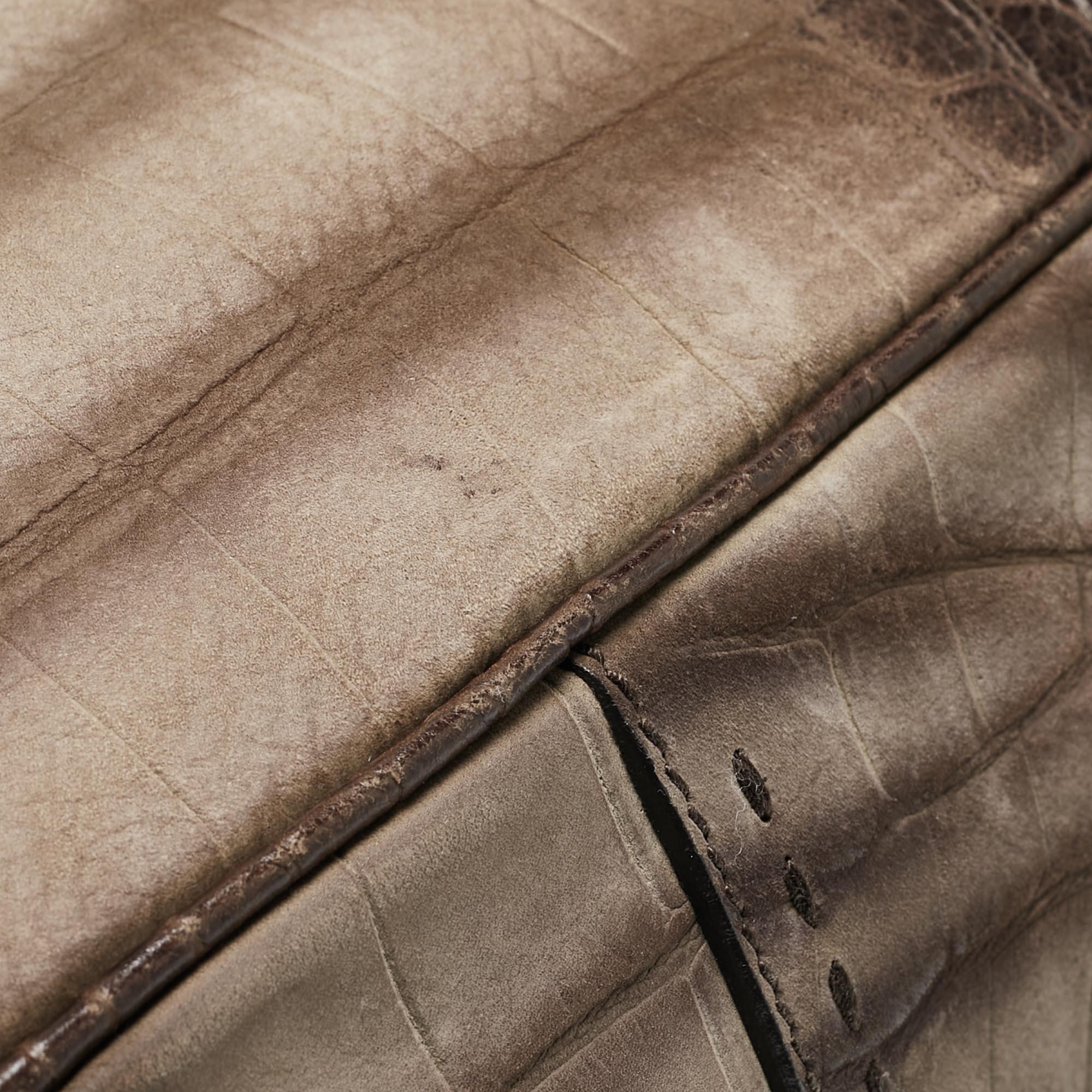 Yves Saint Laurent Brown/Khaki Croc Embossed Nubuck Oversized Muse Bag For Sale 7