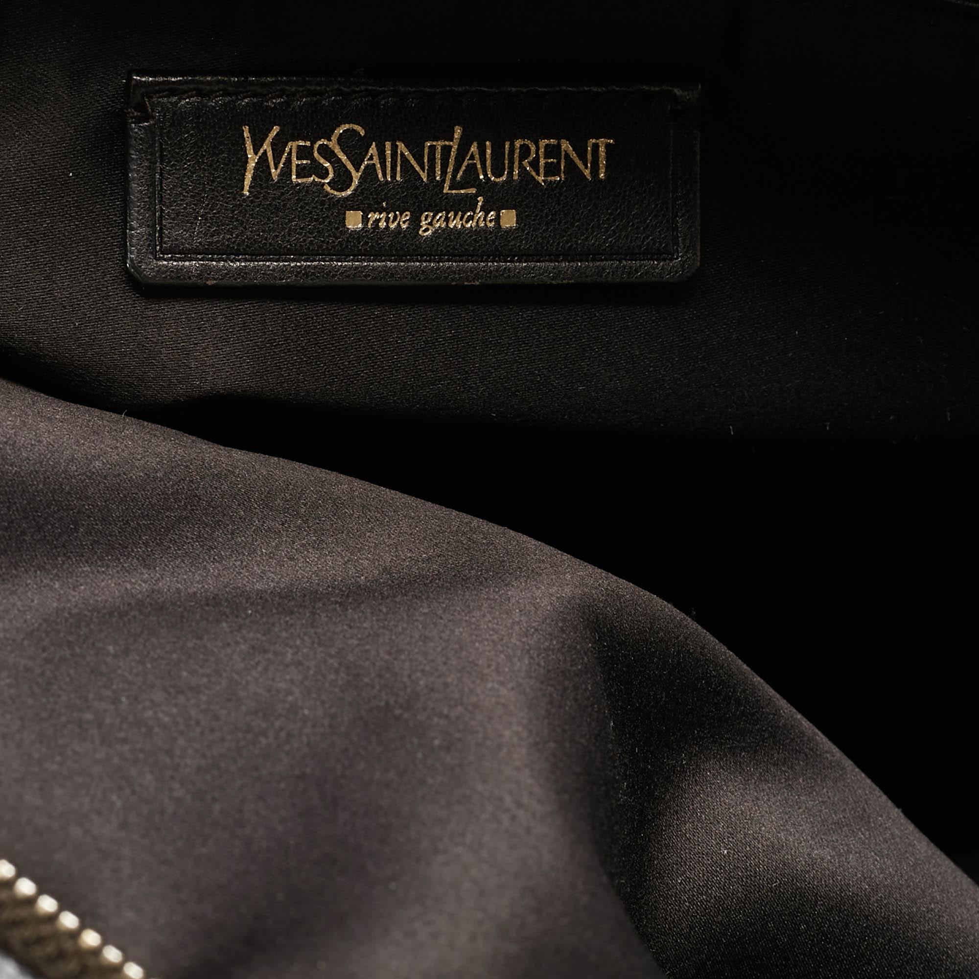 Yves Saint Laurent Brown/Khaki Croc Embossed Nubuck Oversized Muse Bag im Angebot 9