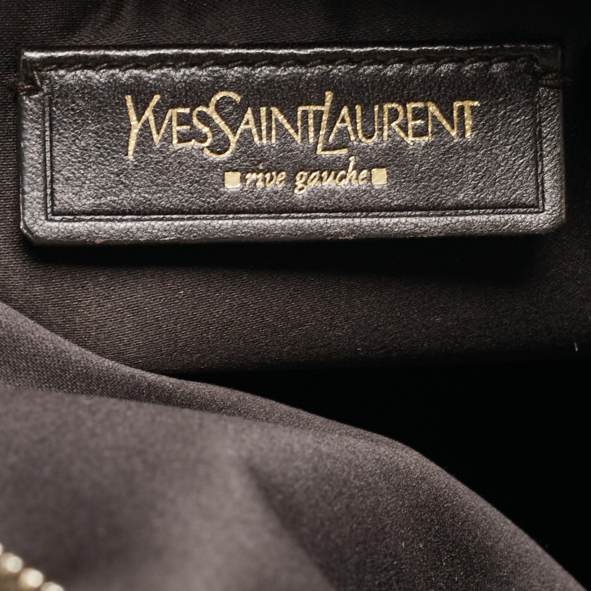Yves Saint Laurent Brown/Khaki Croc Embossed Nubuck Oversized Muse Bag im Angebot 10