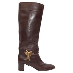 Yves Saint Laurent Brown Knee-High Harness Boots