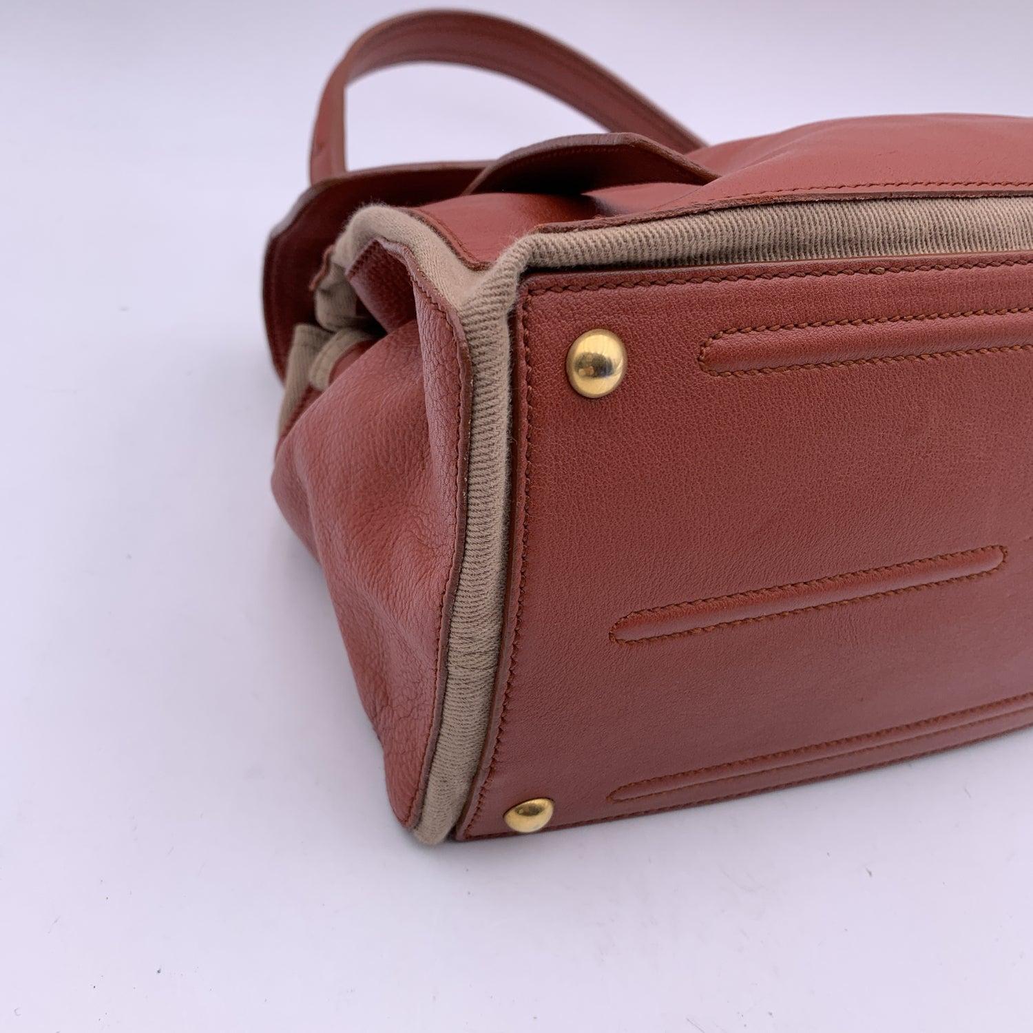 Yves Saint Laurent Brown Leather Canvas Muse 2 Two Satchel Bag Handbag 1