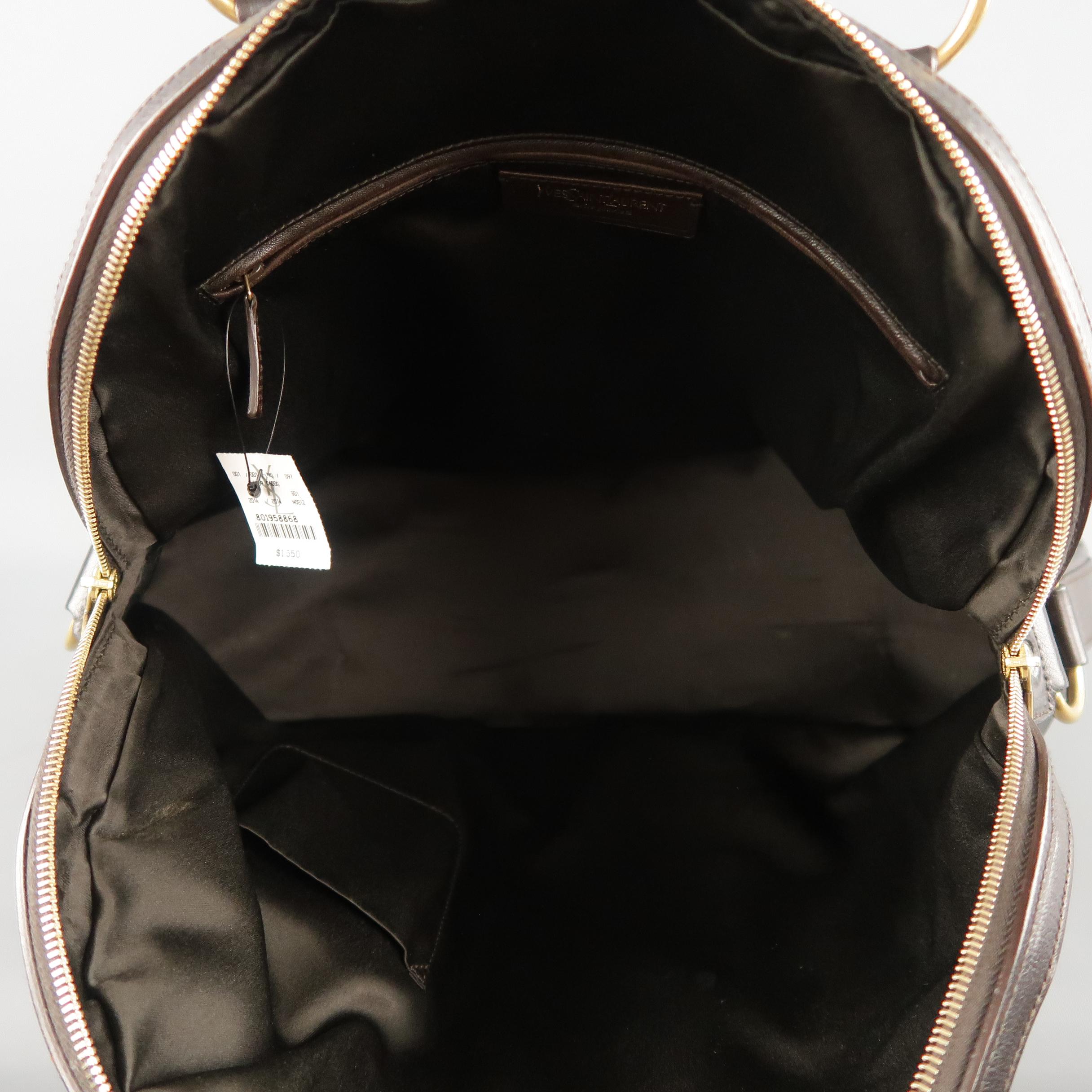 YVES SAINT LAURENT Brown Leather Gold Brass Hardware MUSE Tote Bag 2