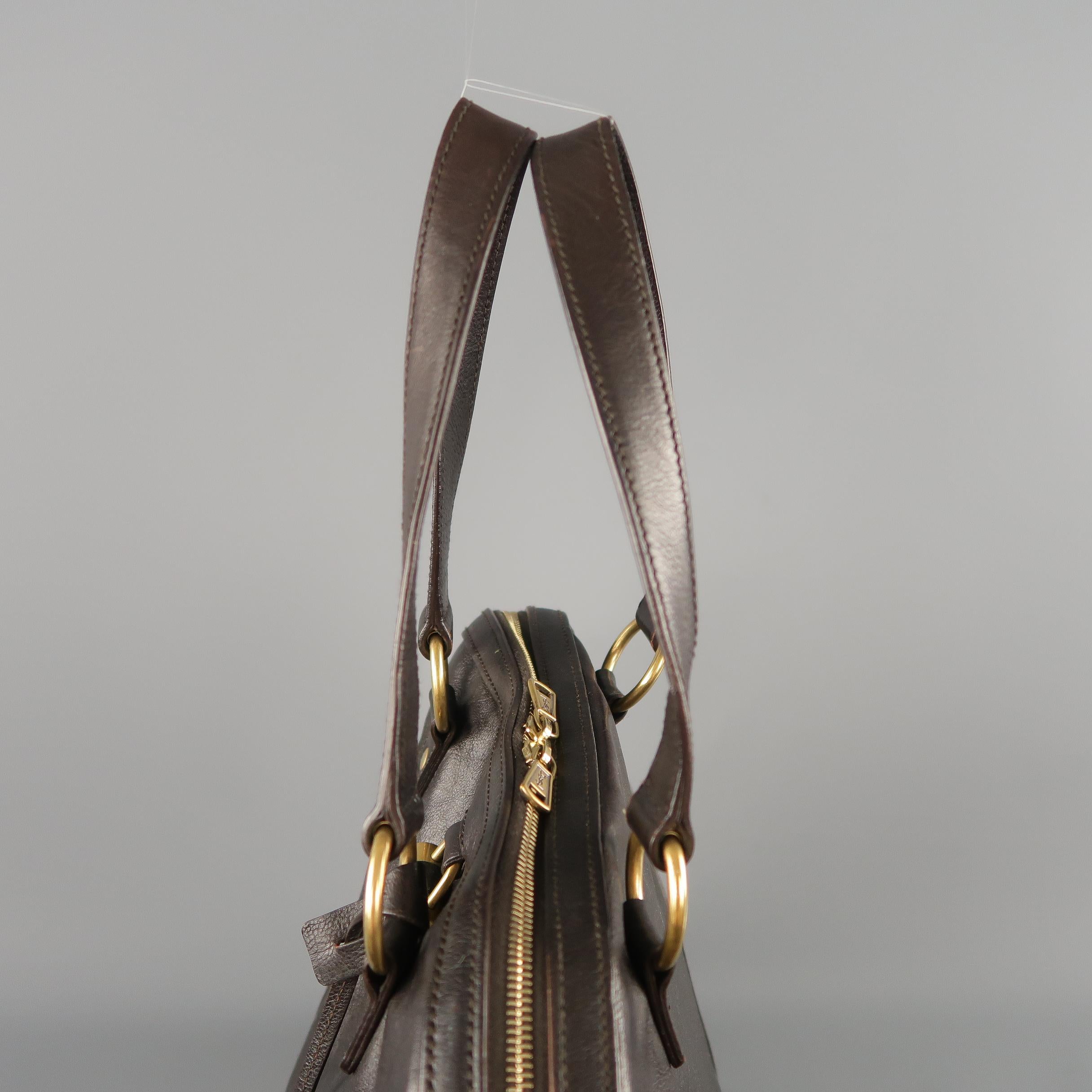 YVES SAINT LAURENT Brown Leather Gold Brass Hardware MUSE Tote Bag In Excellent Condition In San Francisco, CA