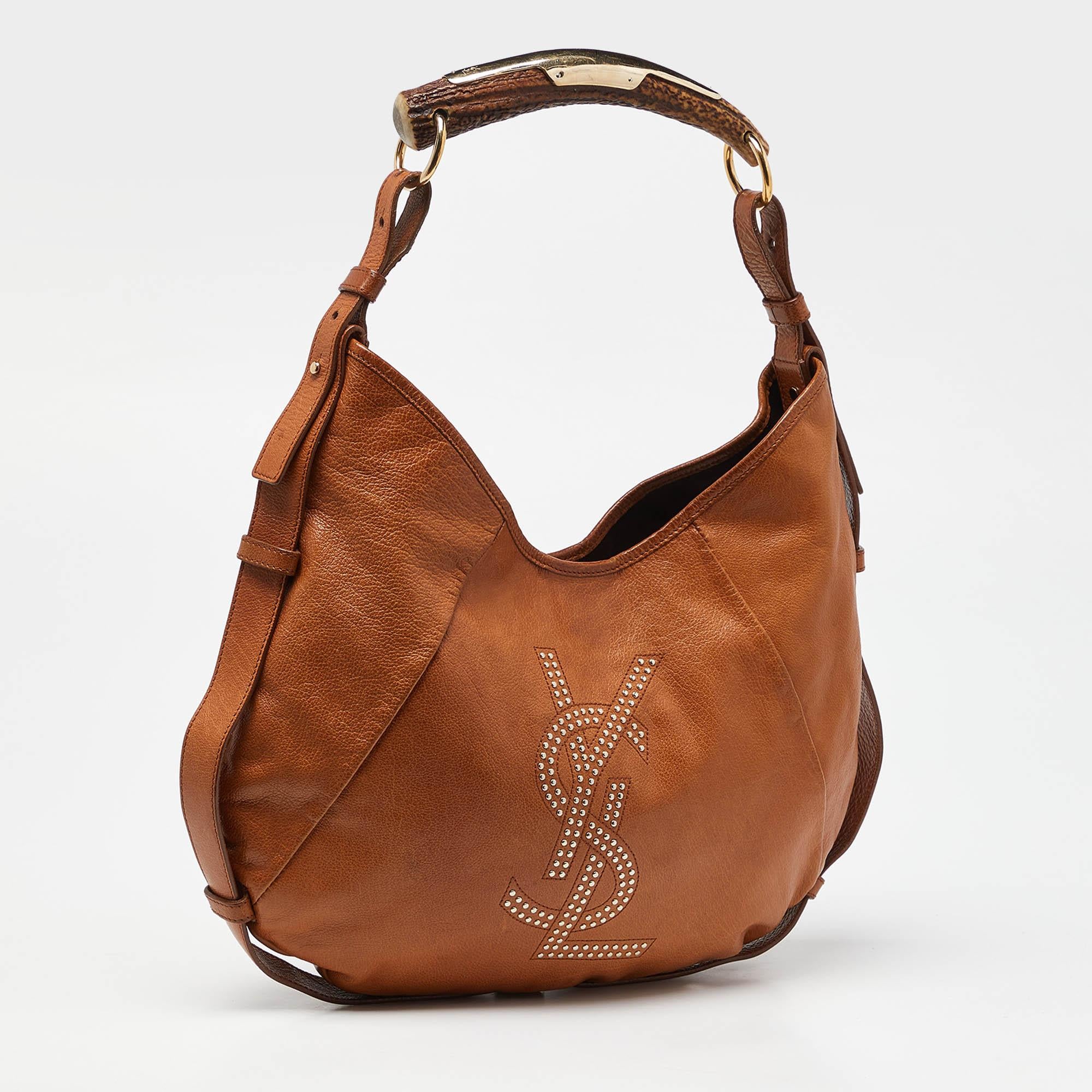Yves Saint Laurent Brown Leather Mombasa Hobo In Excellent Condition In Dubai, Al Qouz 2
