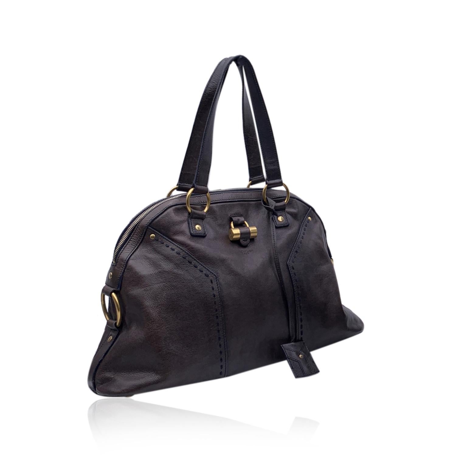 Black Yves Saint Laurent Brown Leather Muse Tote Shoulder Bag