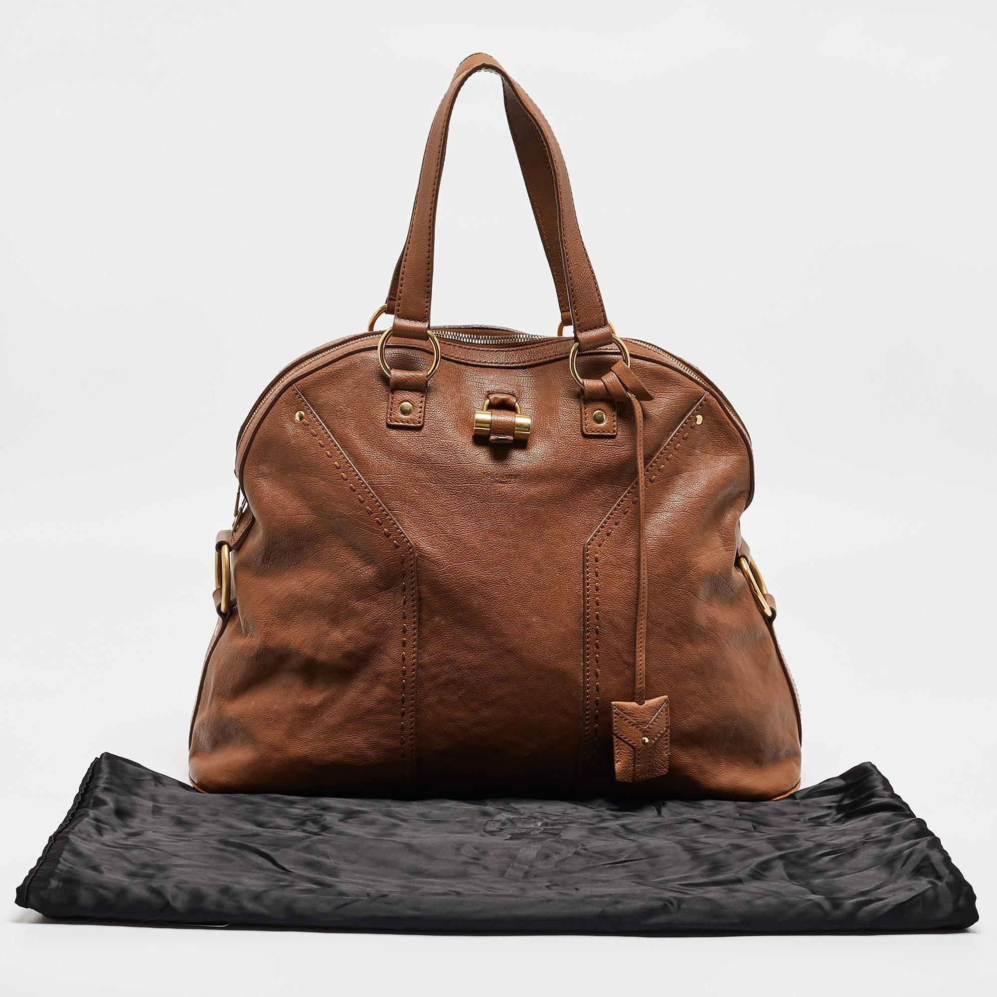 Yves Saint Laurent Brown Leather Oversized Muse Bag For Sale 15