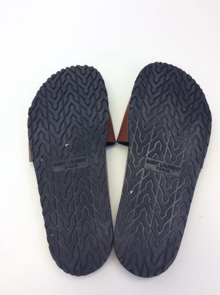 Yves Saint Laurent Brown Leather Slide Sandals For Sale at 1stDibs