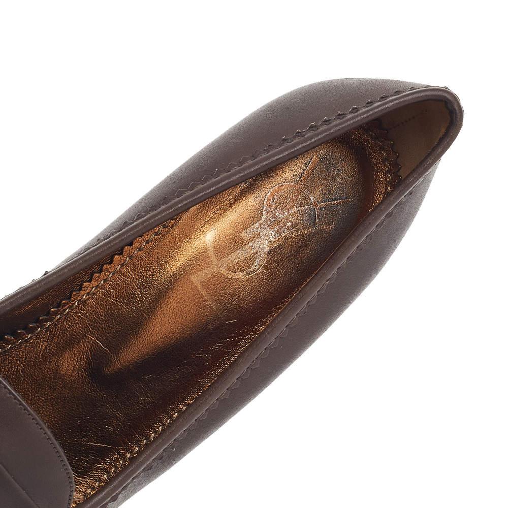 Yves Saint Laurent Brown Leather Tribtoo Penny Loafer Platform Pumps Size 39 2