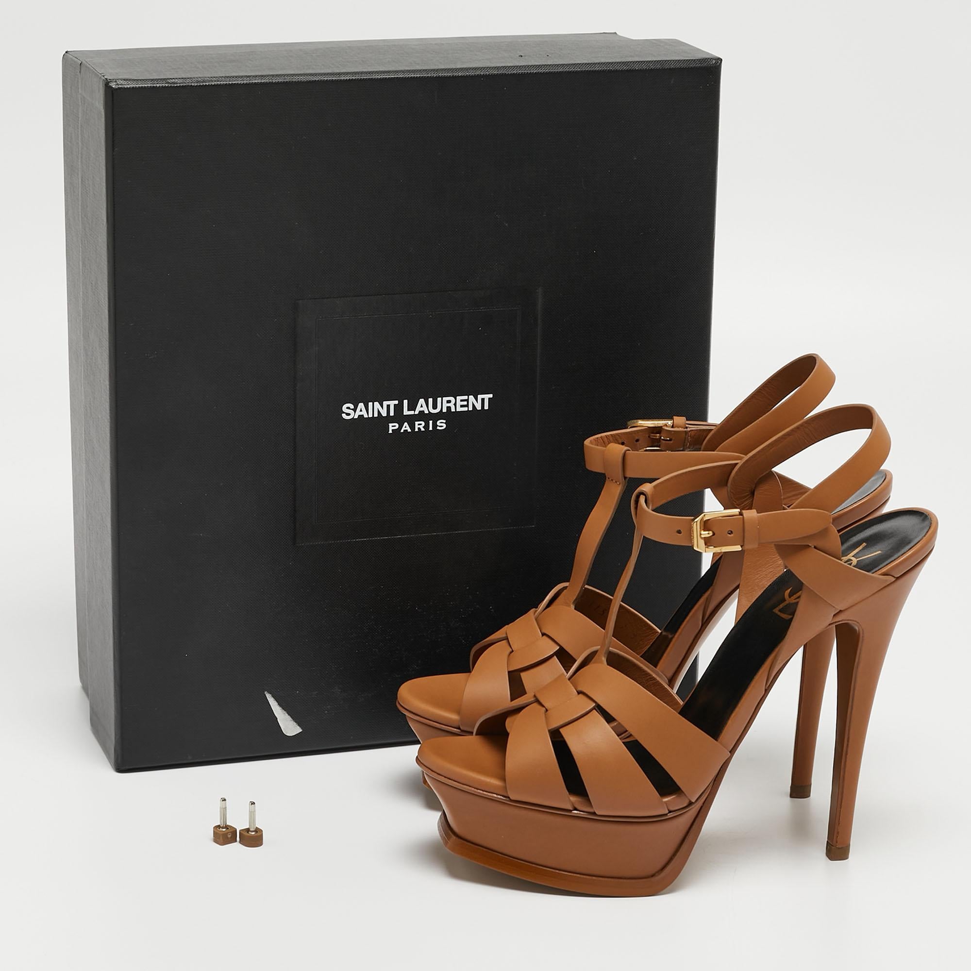 Yves Saint Laurent Brown Leather Tribute Sandals Size 36.5 2