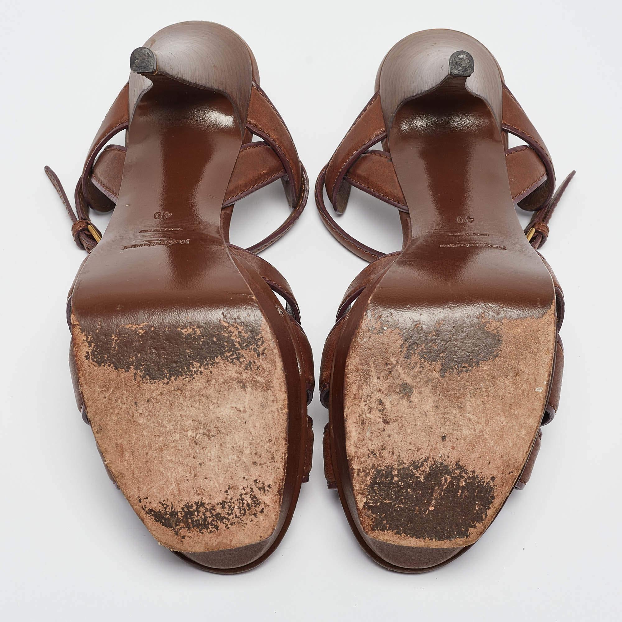Yves Saint Laurent Brown Leather Tribute Sandals Size 40 2