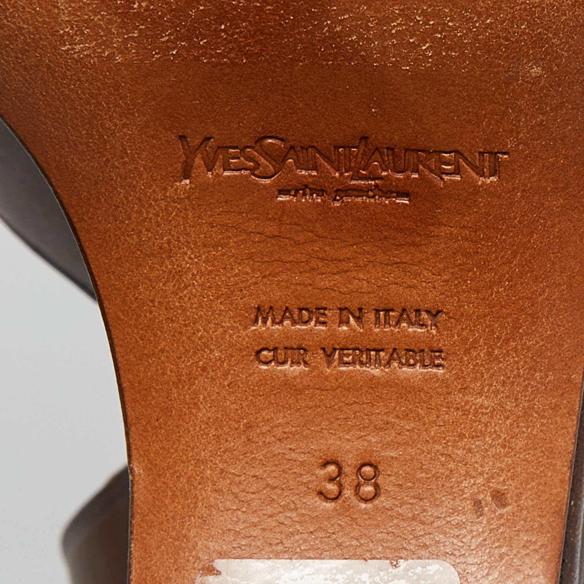 Yves Saint Laurent Brown Leather Wedge Platform Ankle Strap Sandals Size 38 For Sale 3