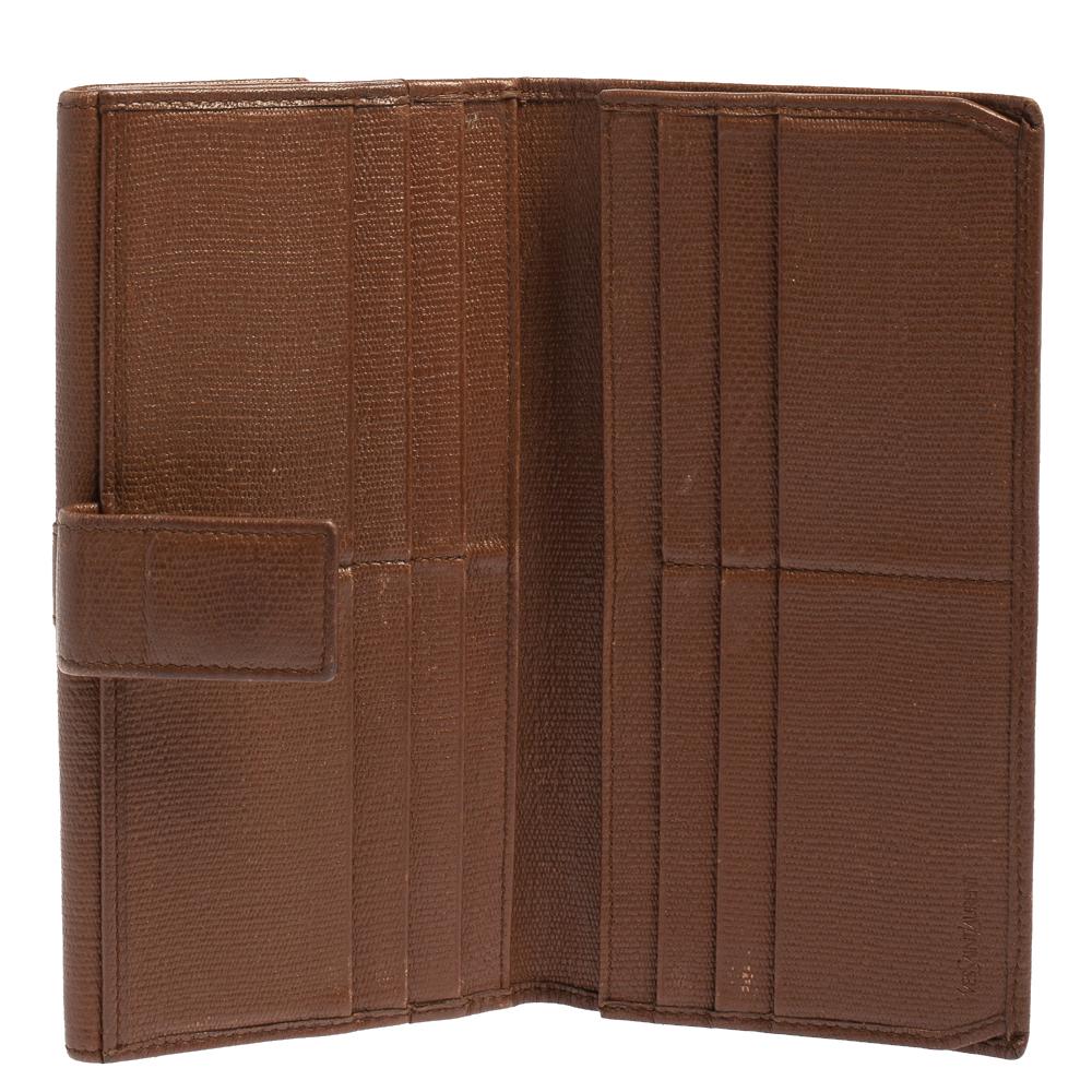 Yves Saint Laurent Brown Leather Y Ligne Flap Continental Wallet For Sale 3